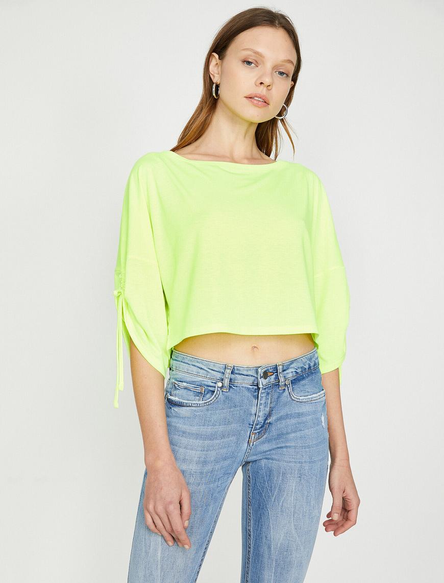   Kol Büzgü Detaylı Neon Kısa Tshirt