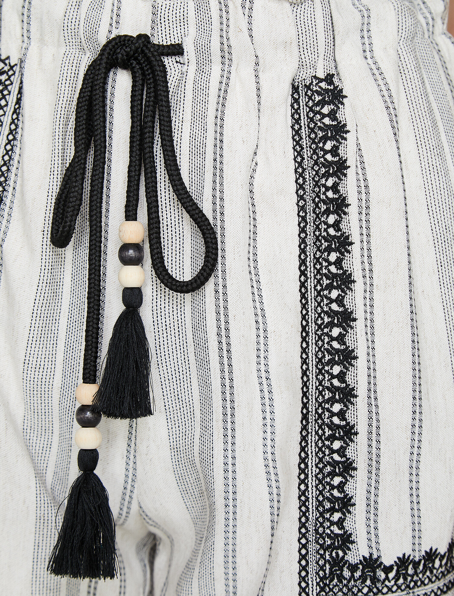   Çizgili Şort Keten Karışımlı