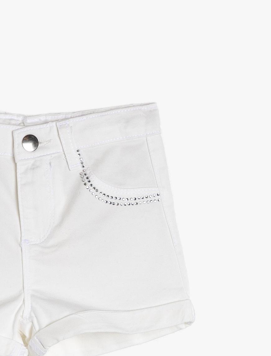  Kız Çocuk Gabardin Kısa Şort İşleme Detaylı