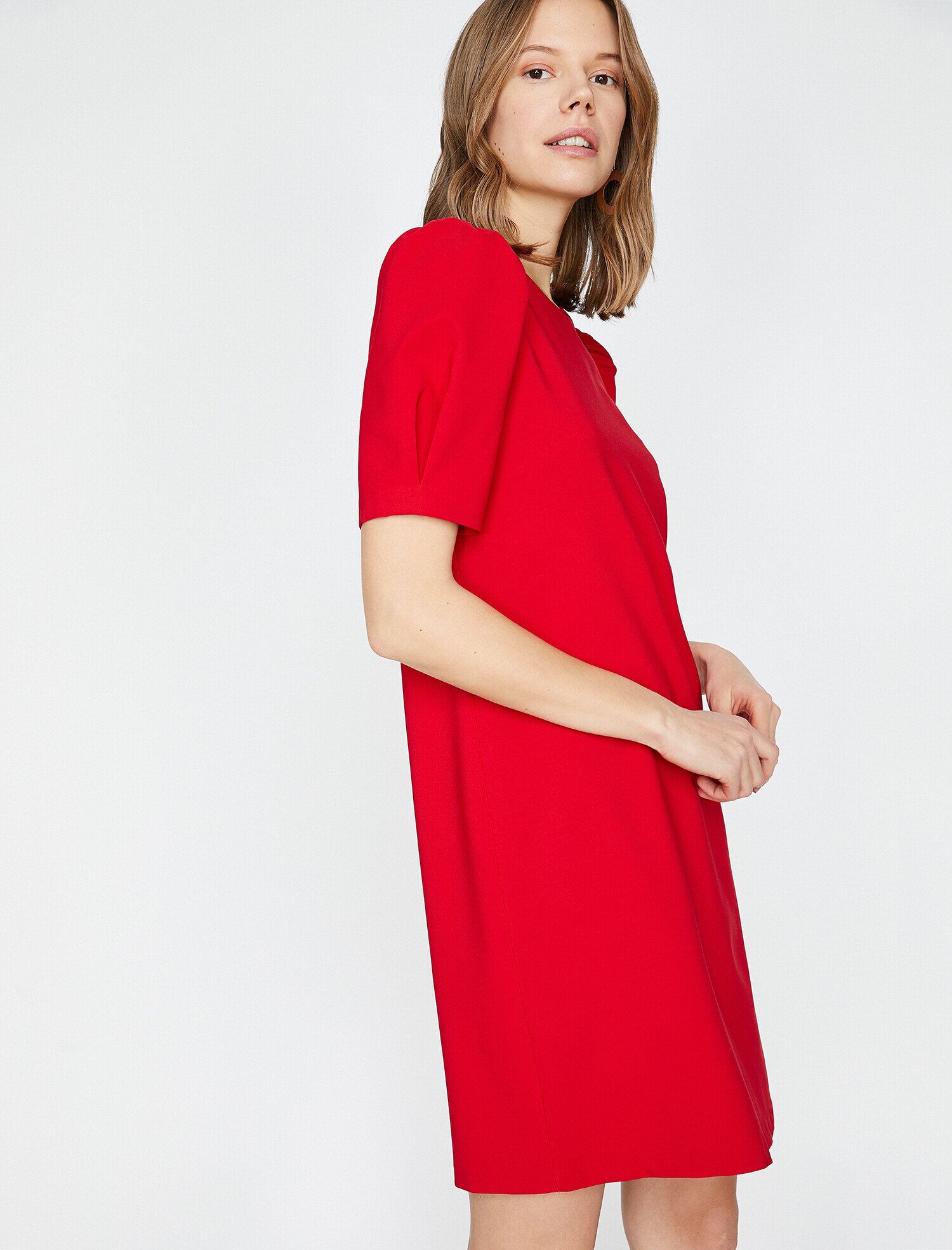   Kısa Balon Kollu Kısa Elbise