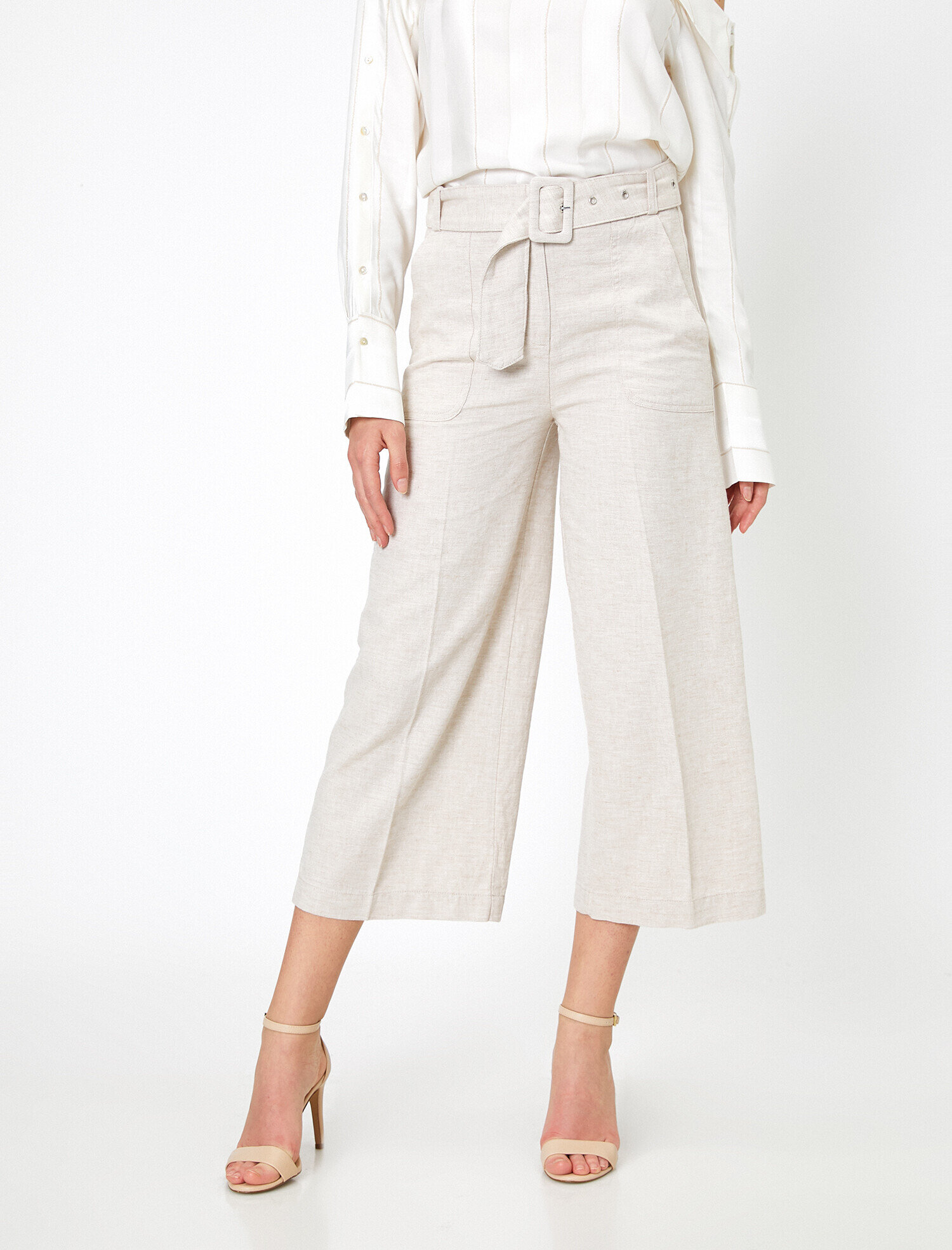   Normal Bel Cep Detaylı  Keten Karışımlı Pantolon