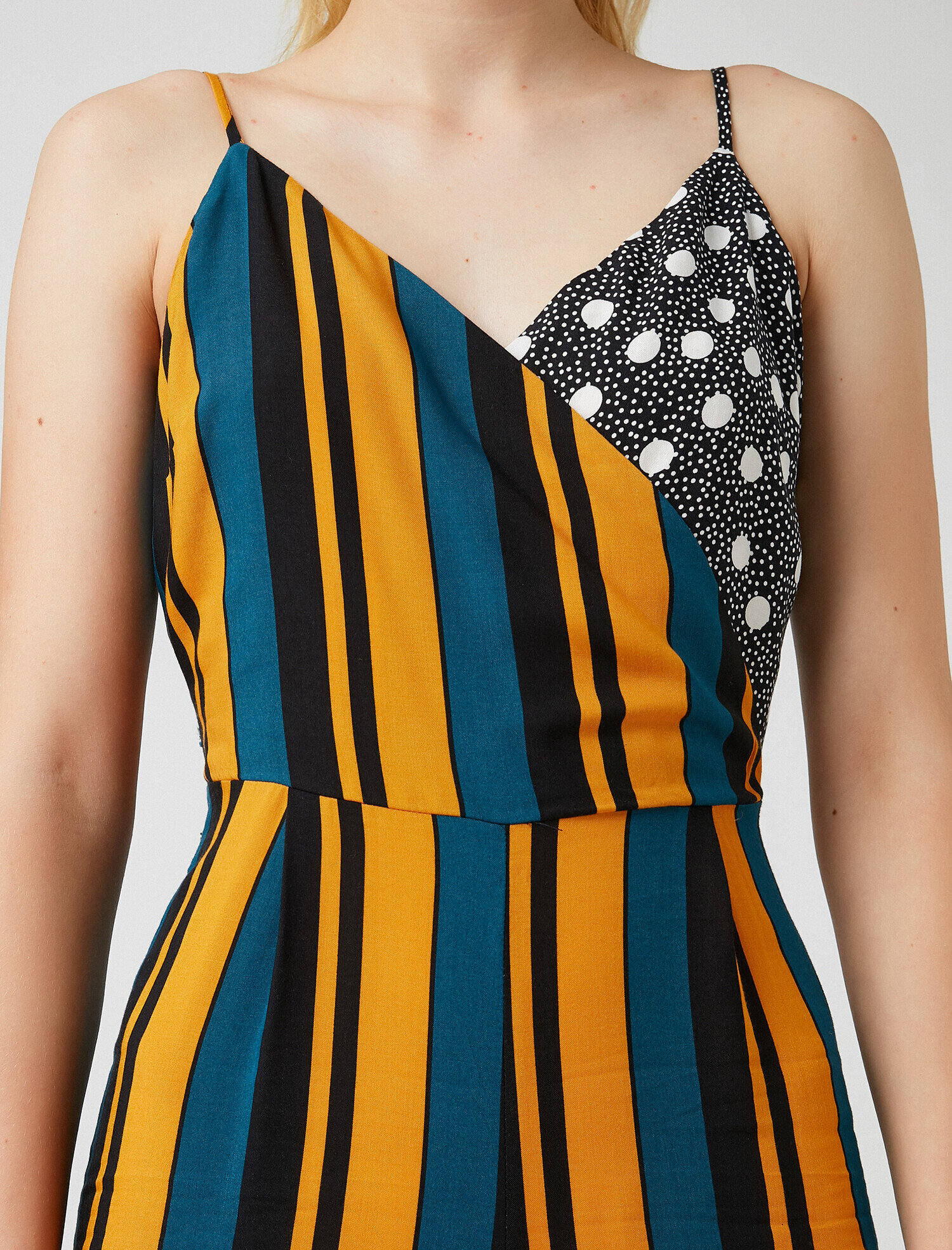   İnce Askılı Çizgili Desenli Tulum