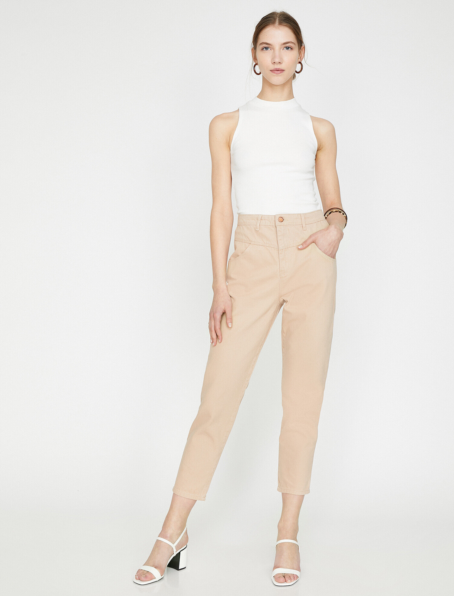   Kot Pantolon Rahat Kesim Yüksek Bel Hafif Dar Paça