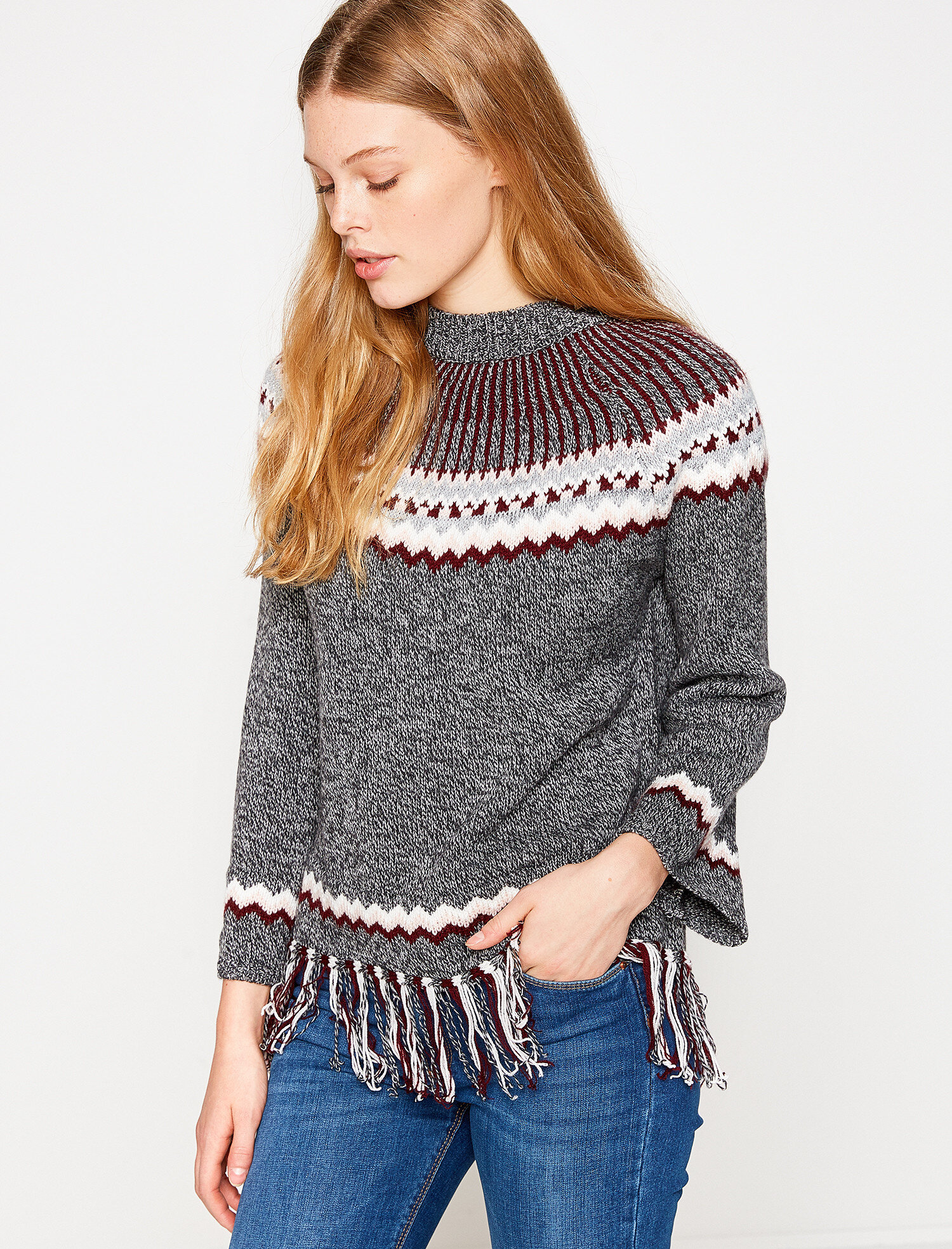   Püskül Detaylı Triko Tunik