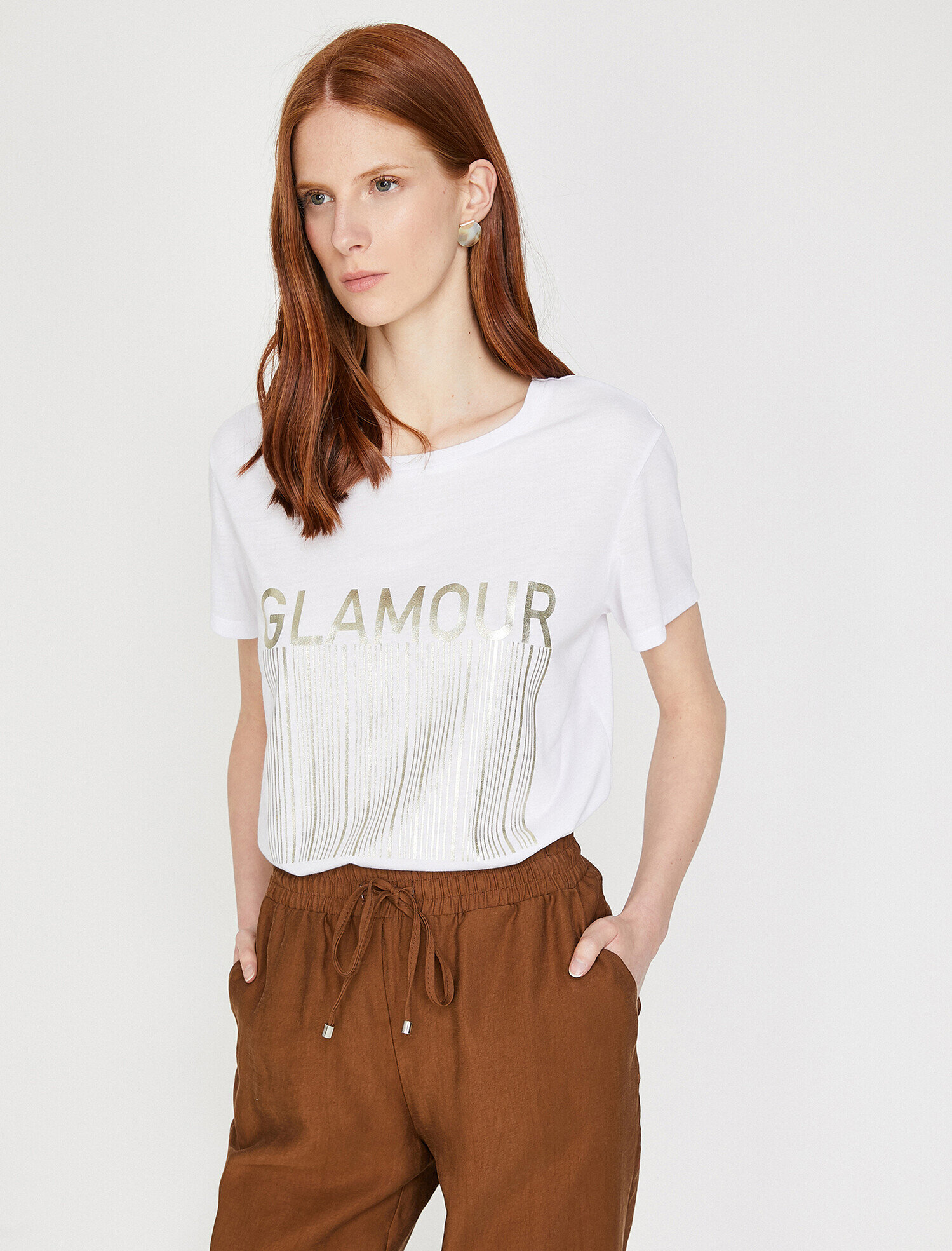   Varak Baskılı Bisiklet Yaka Standart Kalıp Tişört