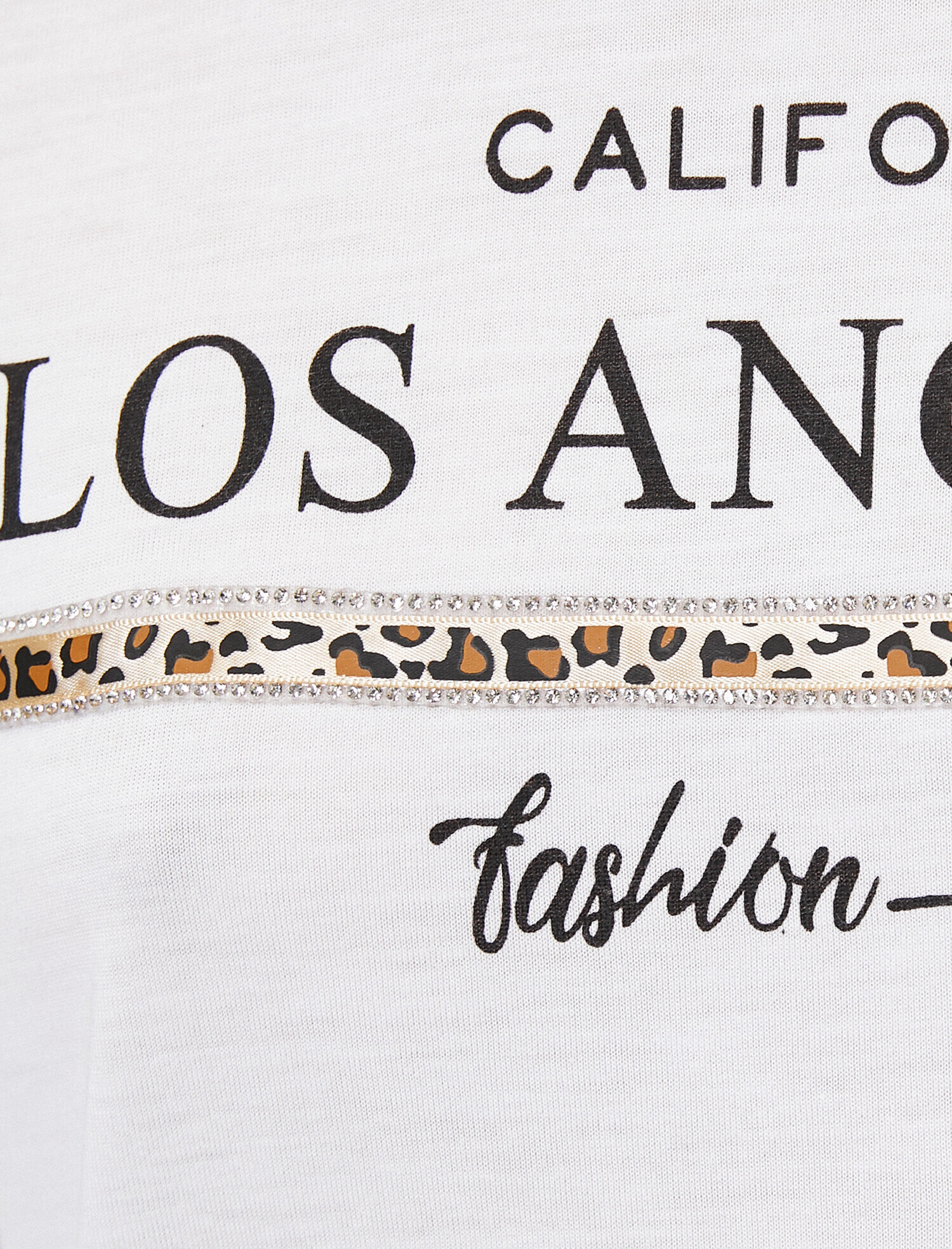   Leopar Desenli Yazı Baskılı Bisiklet Yaka Tişört