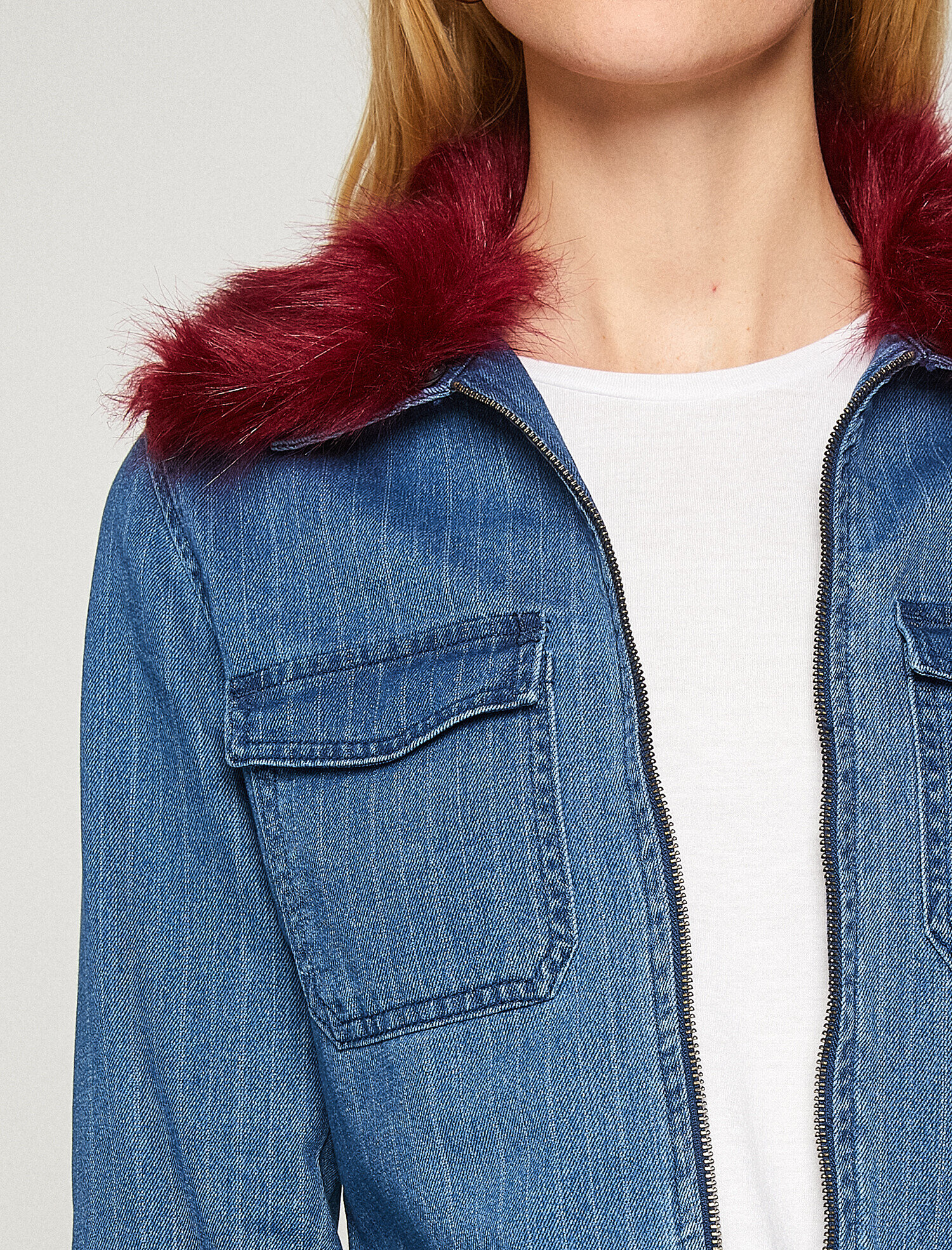   Suni Kürk Detaylı Jean Ceket