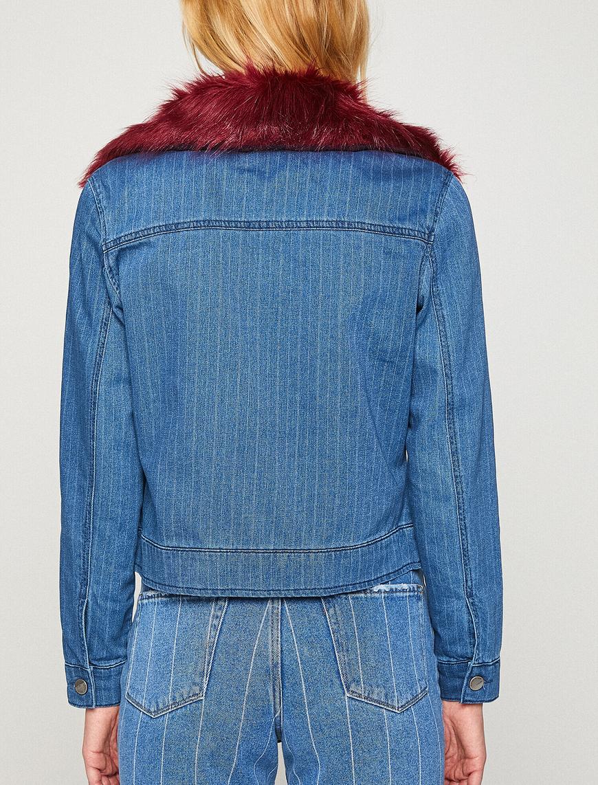  Suni Kürk Detaylı Jean Ceket