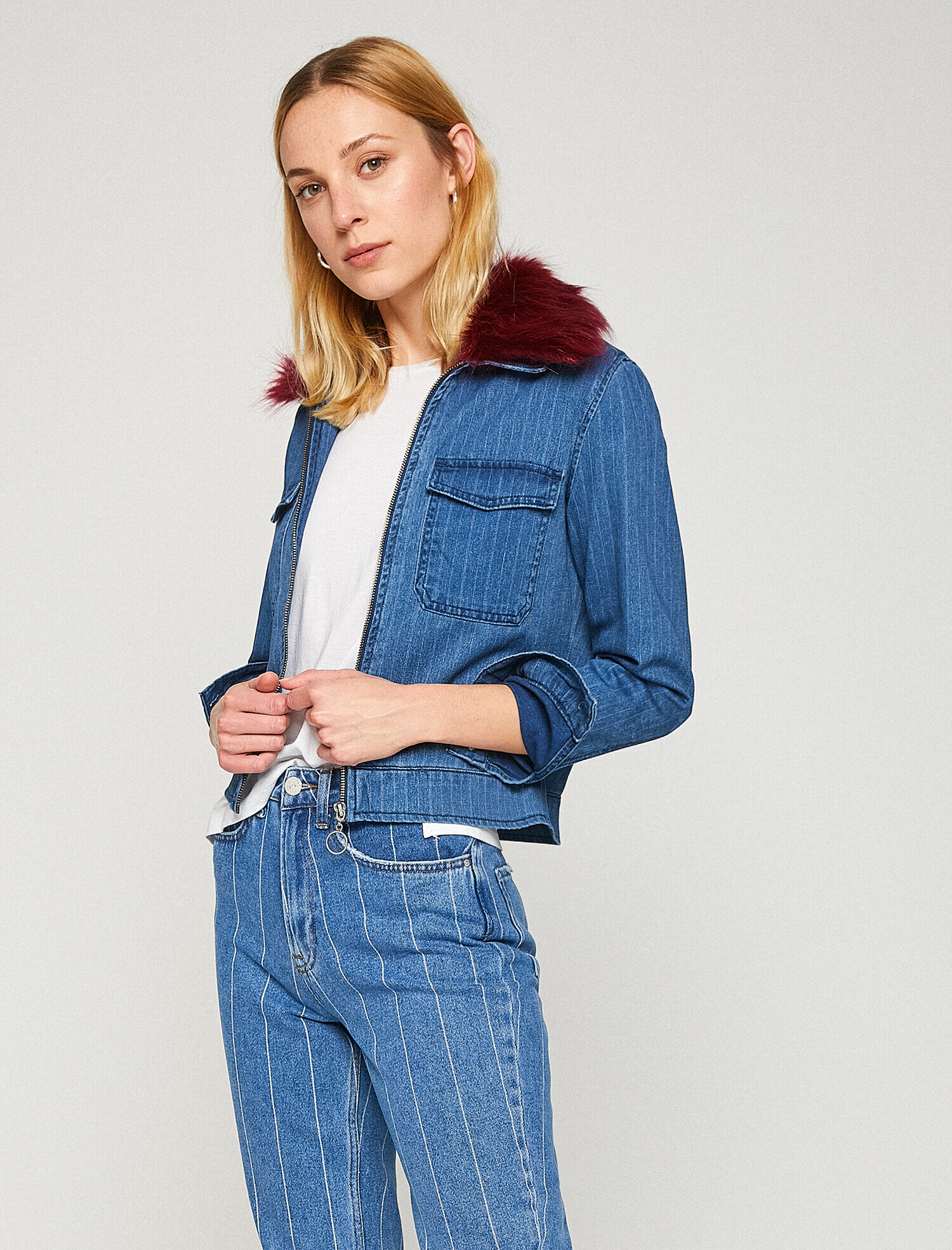   Suni Kürk Detaylı Jean Ceket