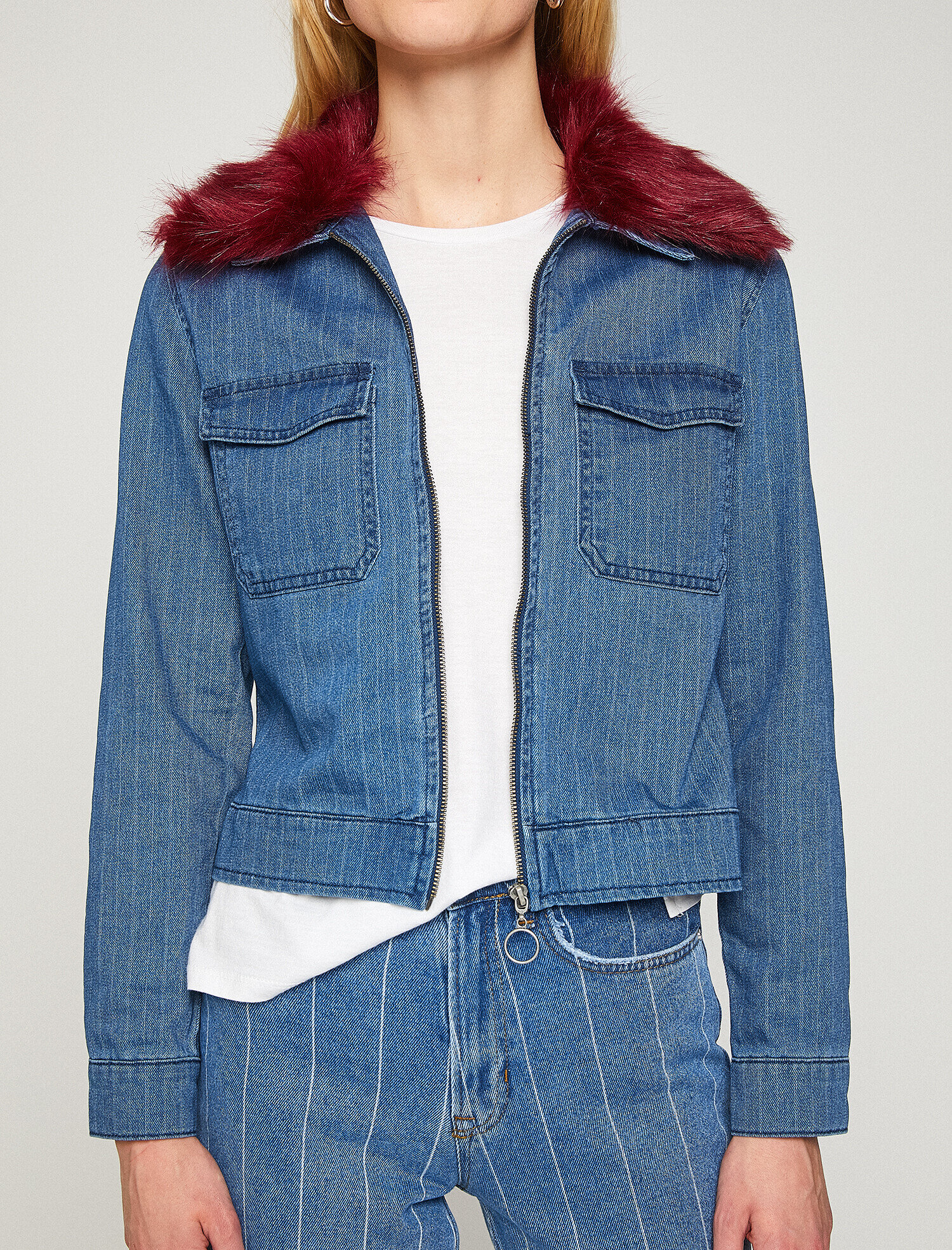   Suni Kürk Detaylı Jean Ceket