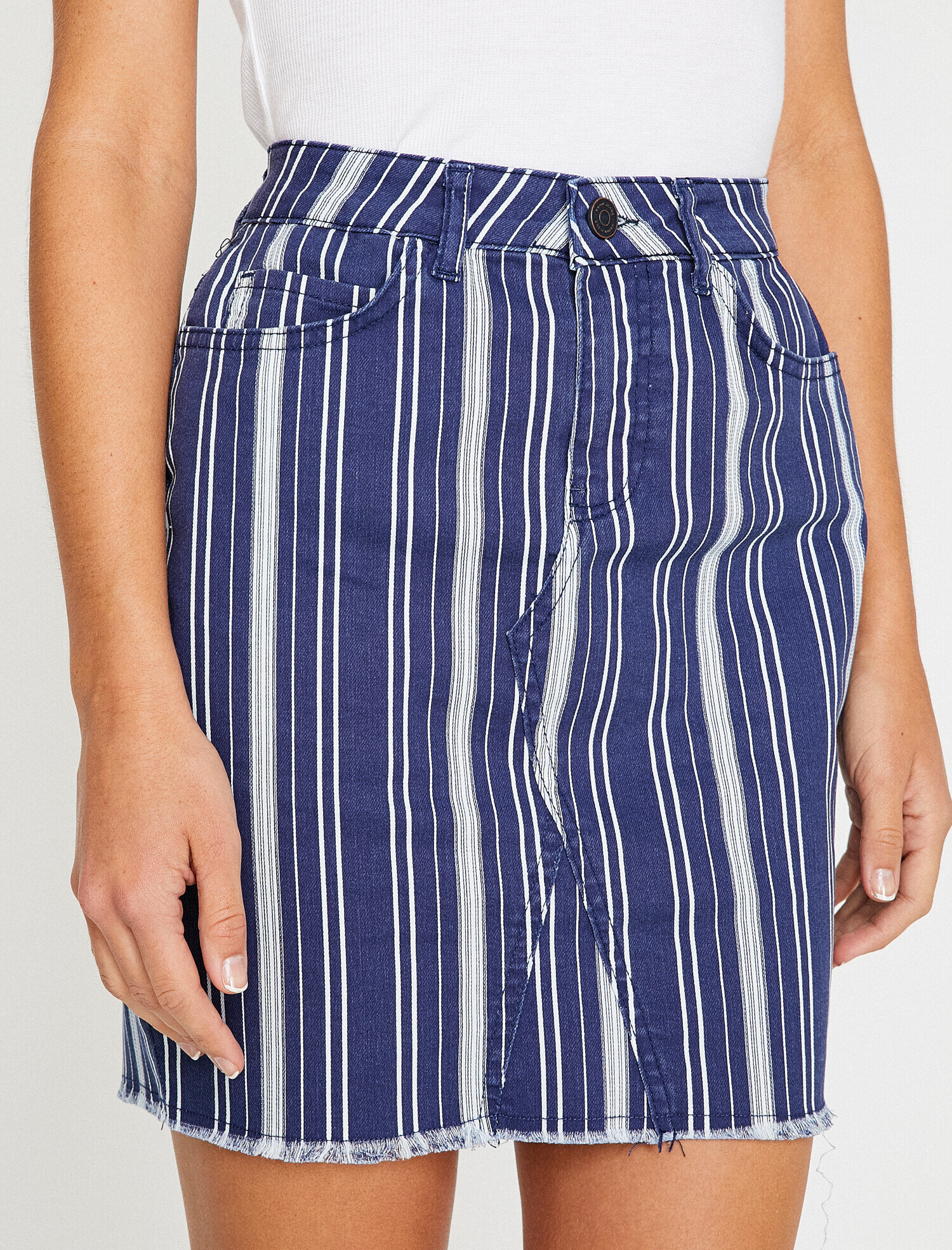   Çizgili Jean Etek