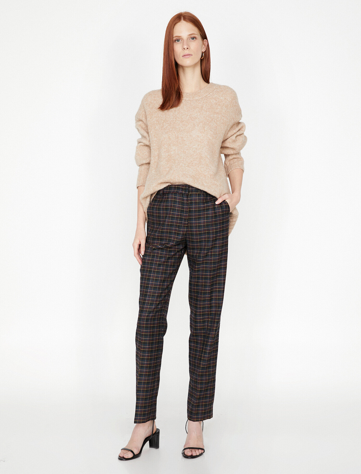 Günlük Kareli Tweed Pantolon