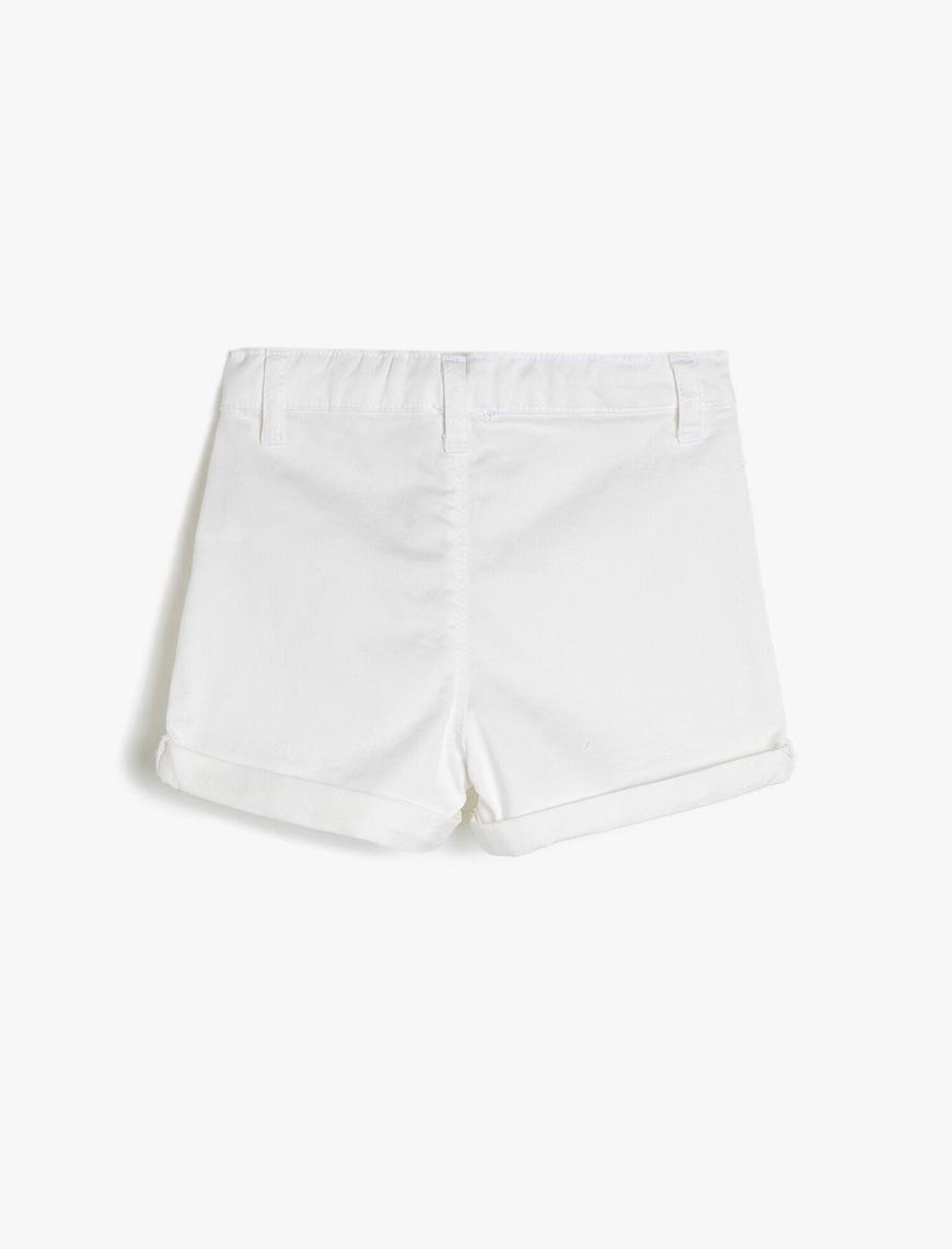  Kız Çocuk Gabardin Kısa Şort İşleme Detaylı