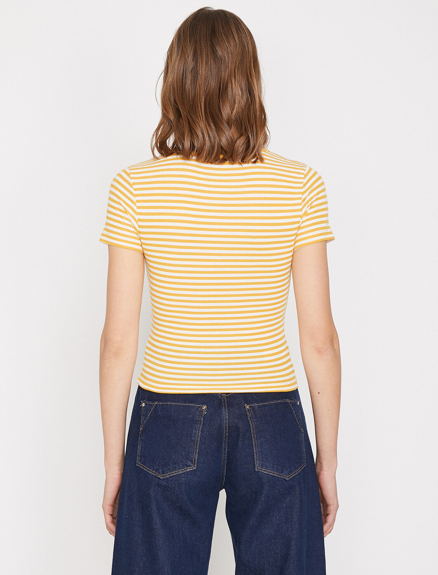 Fitilli Çizgili Karyoka Detaylı Bisiklet Yaka Basic Tişört