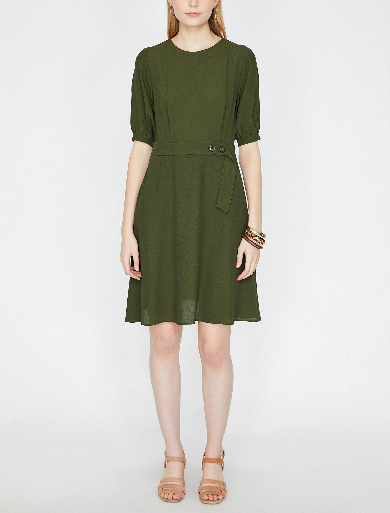   Düğme Detaylı Elbise