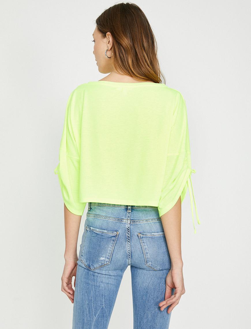   Kol Büzgü Detaylı Neon Kısa Tshirt