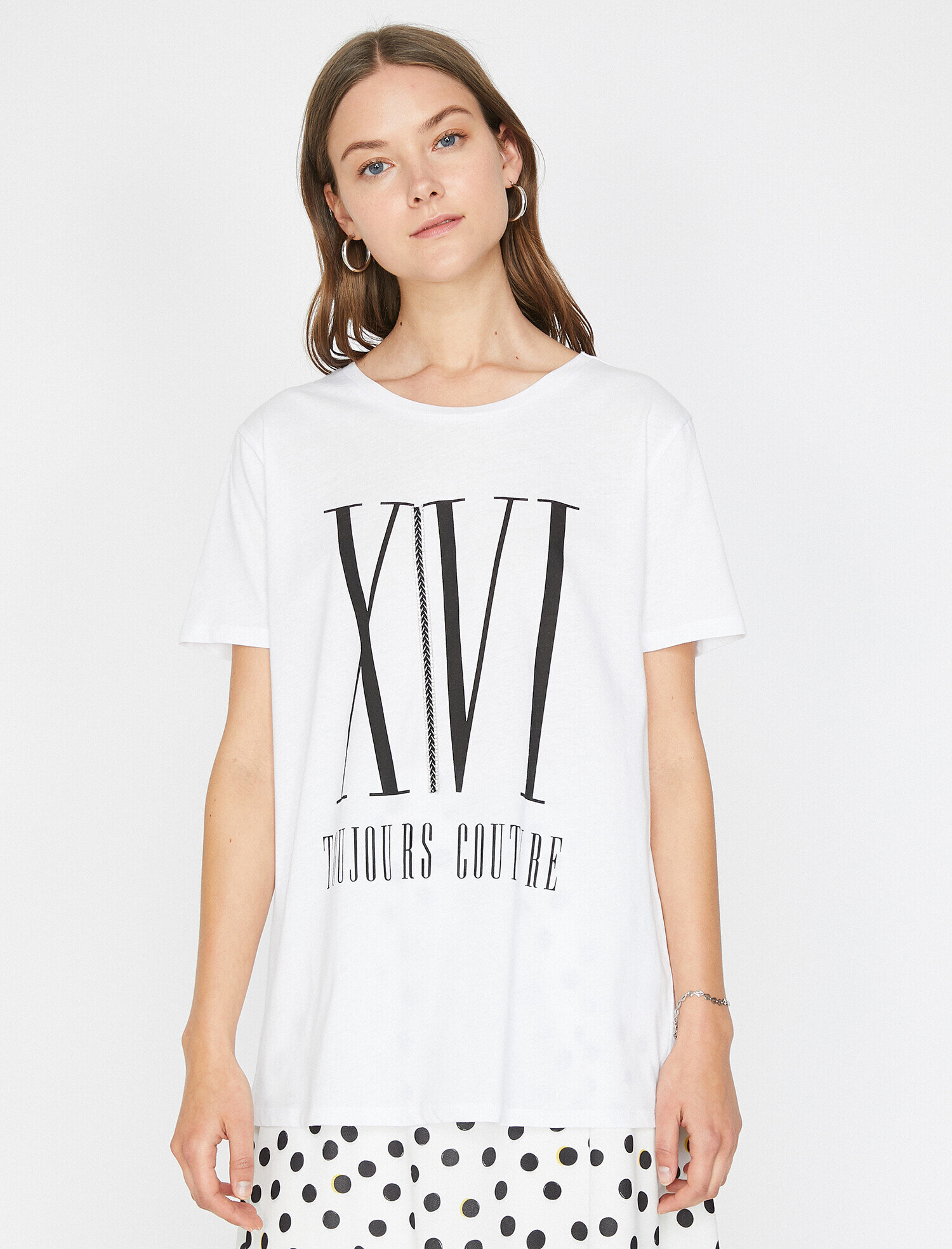   Yazı Baskılı Standart Kalıp Bisiklet Yaka Kısa Kollu Tişört