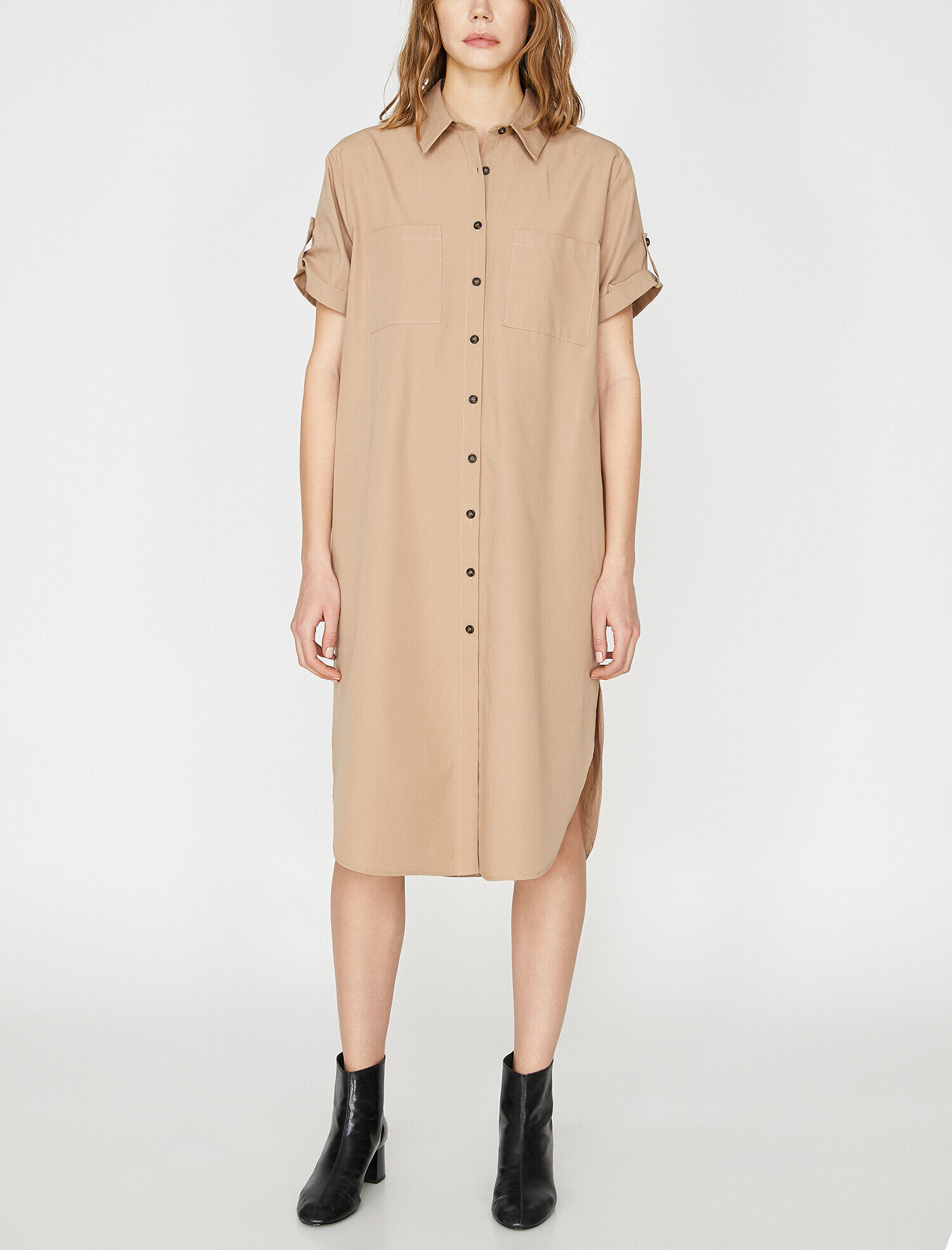   Düğme Detaylı Elbise