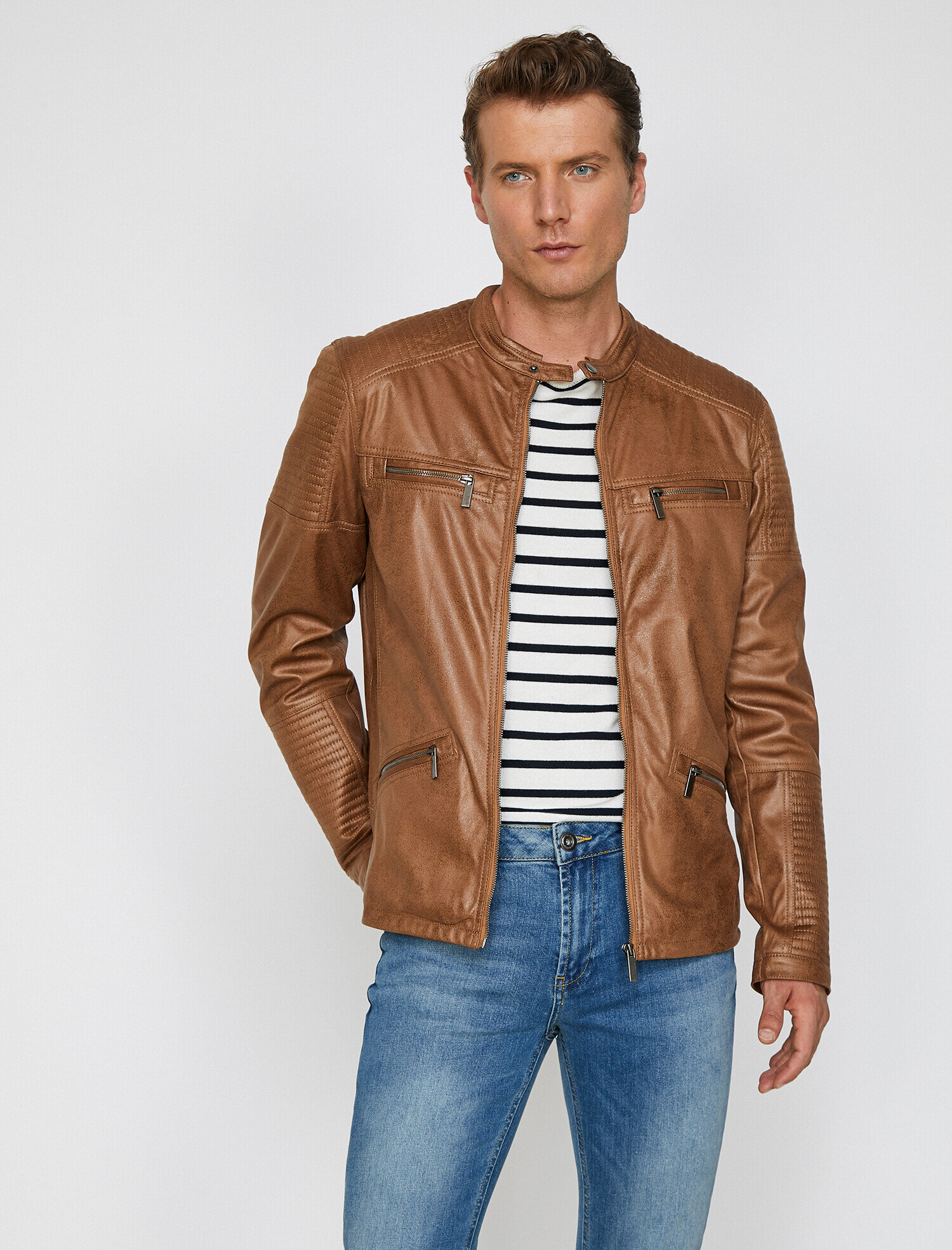   Deri Görünümlü Mont