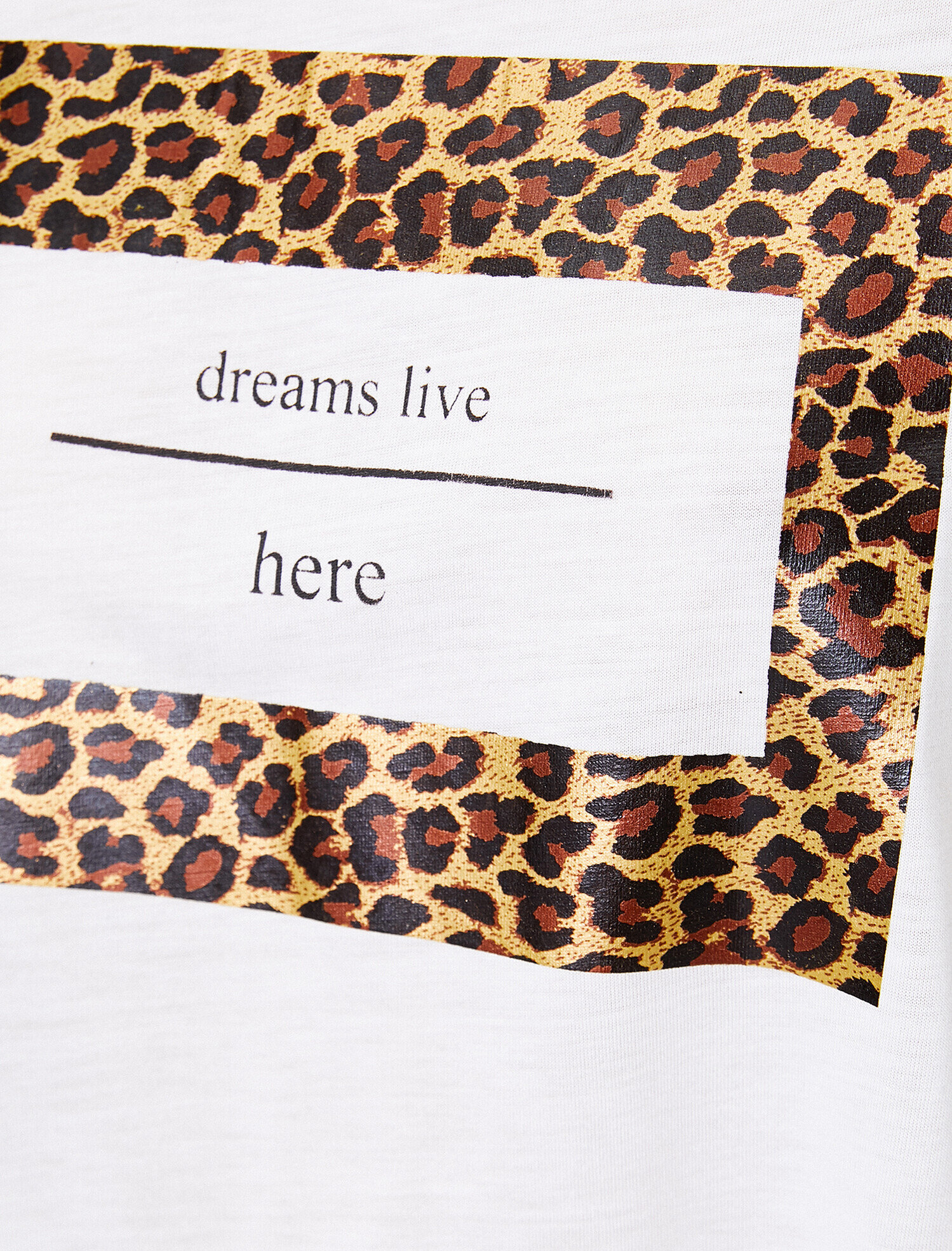   Leopar Detaylı Slogan Baskılı Geniş Kalıp Bisiklet Yaka Tişört