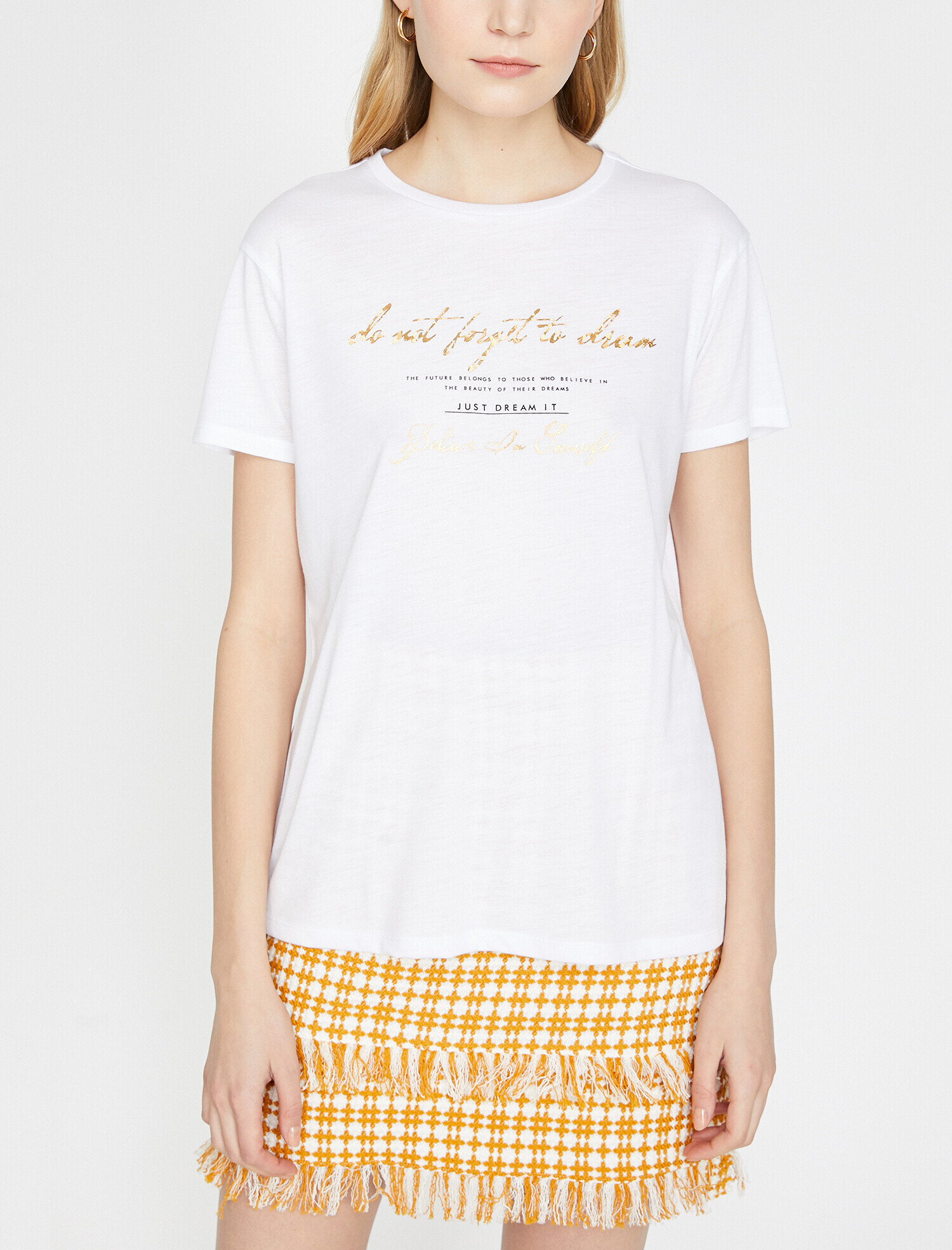   Varak Yazı Baskılı Bisiklet Yaka Standart Kalıp Tişört