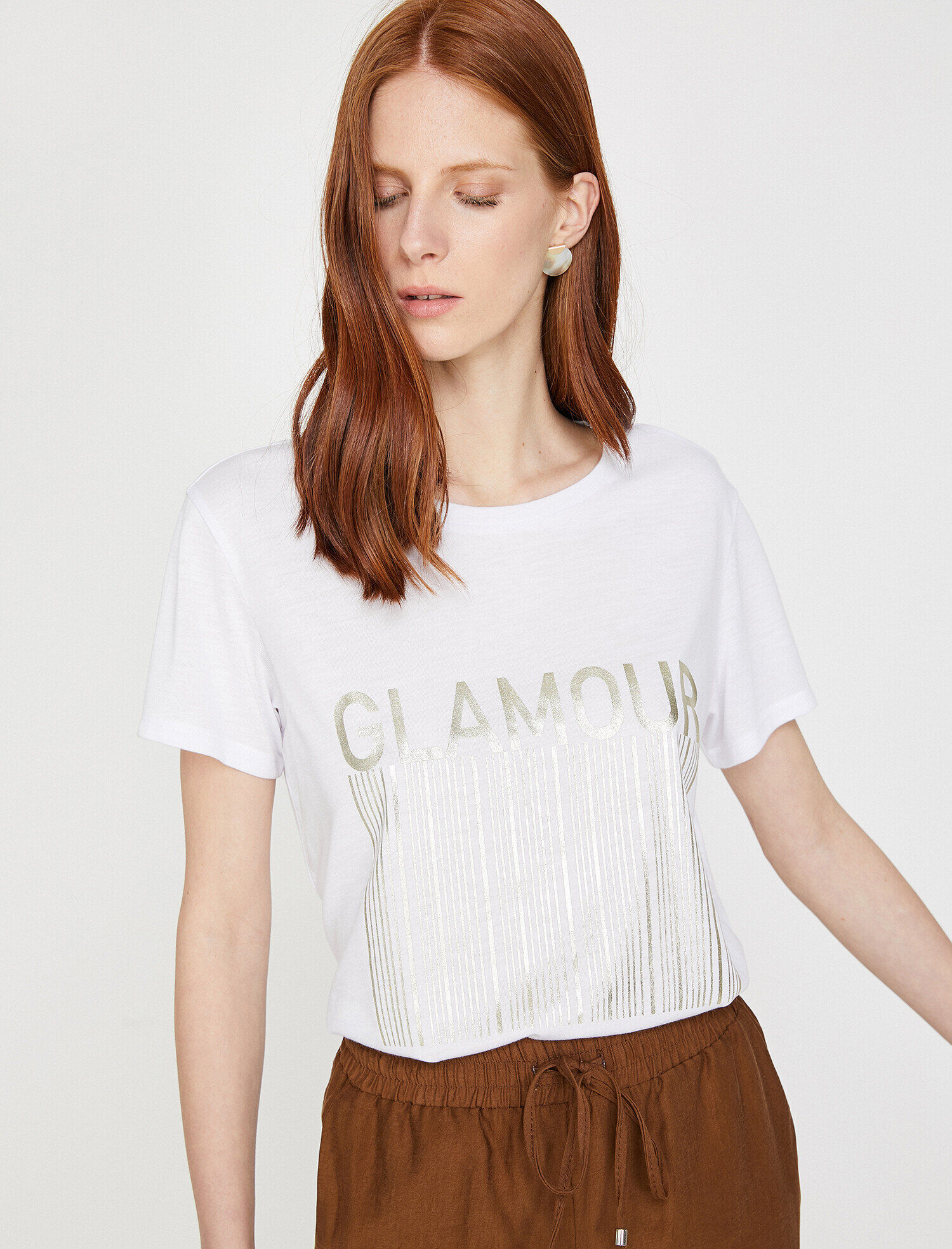   Varak Baskılı Bisiklet Yaka Standart Kalıp Tişört