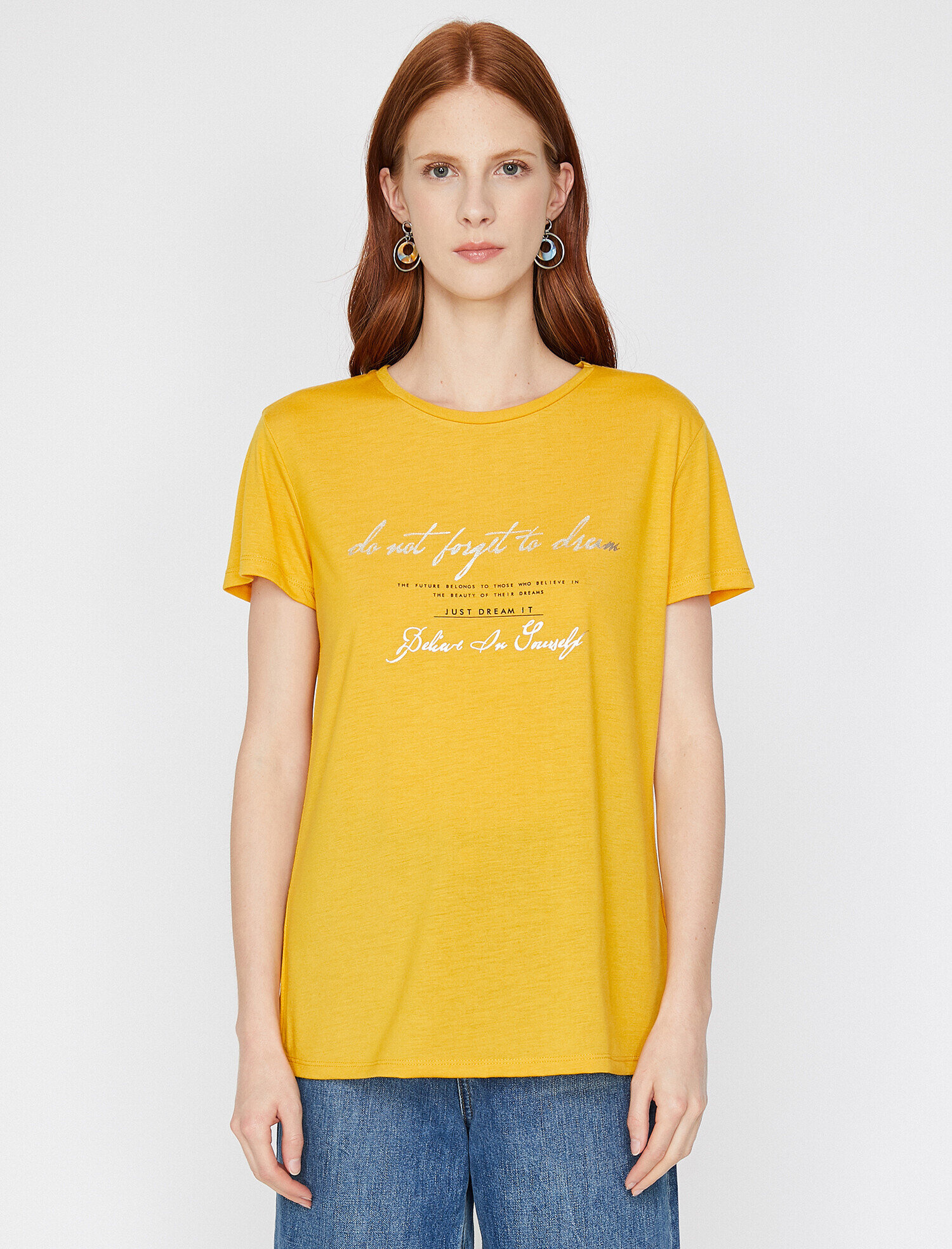   Varak Yazı Baskılı Bisiklet Yaka Standart Kalıp Tişört