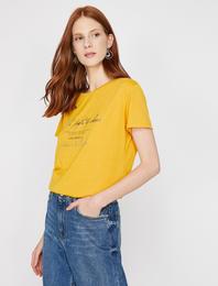 Varak Yazı Baskılı Bisiklet Yaka Standart Kalıp Tişört