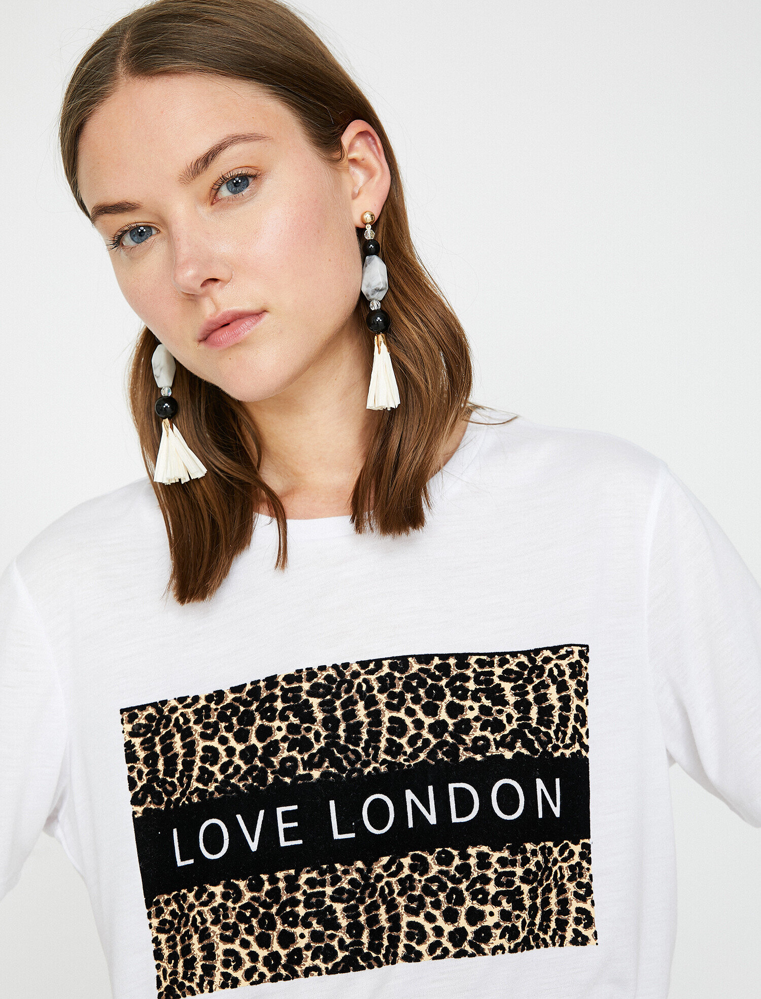   Leopar Desenli Baskılı Bisiklet Yaka Standart Kalıp Tişört