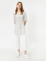 Yaka Detaylı Kol Detaylı Çizgili Tunik