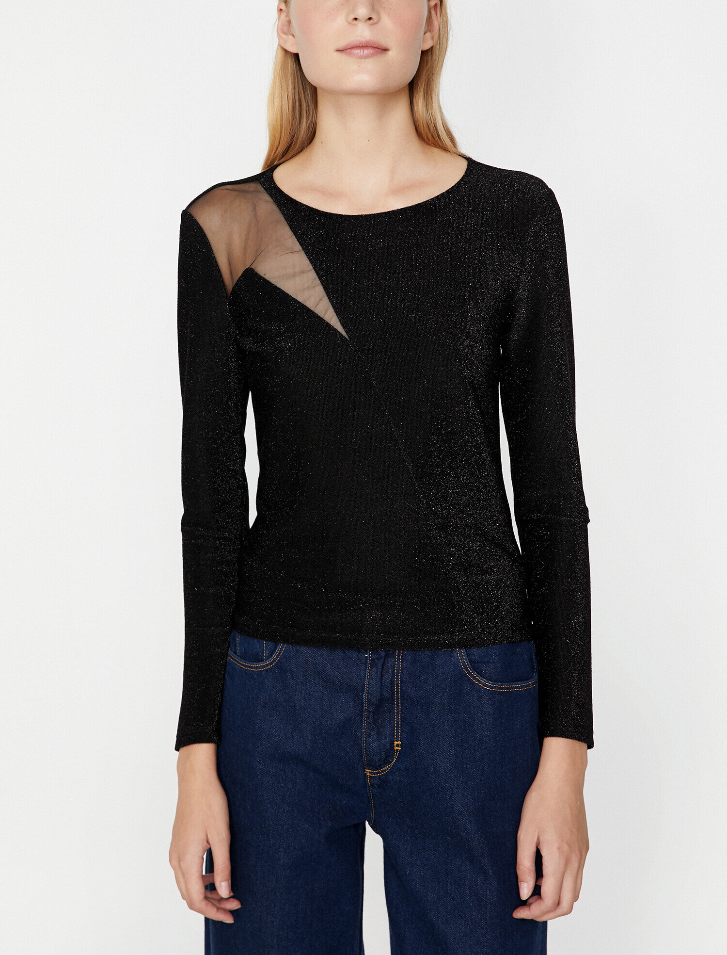   Simli Abiye Bluz Tül Detaylı