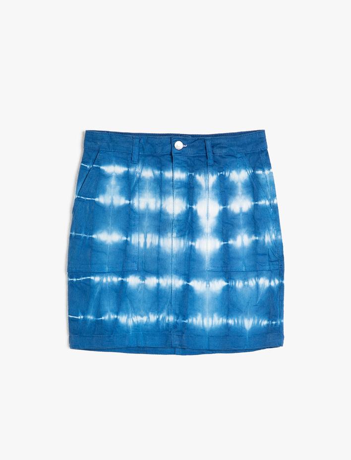  Batik Görünümlü Mini Jean Etek