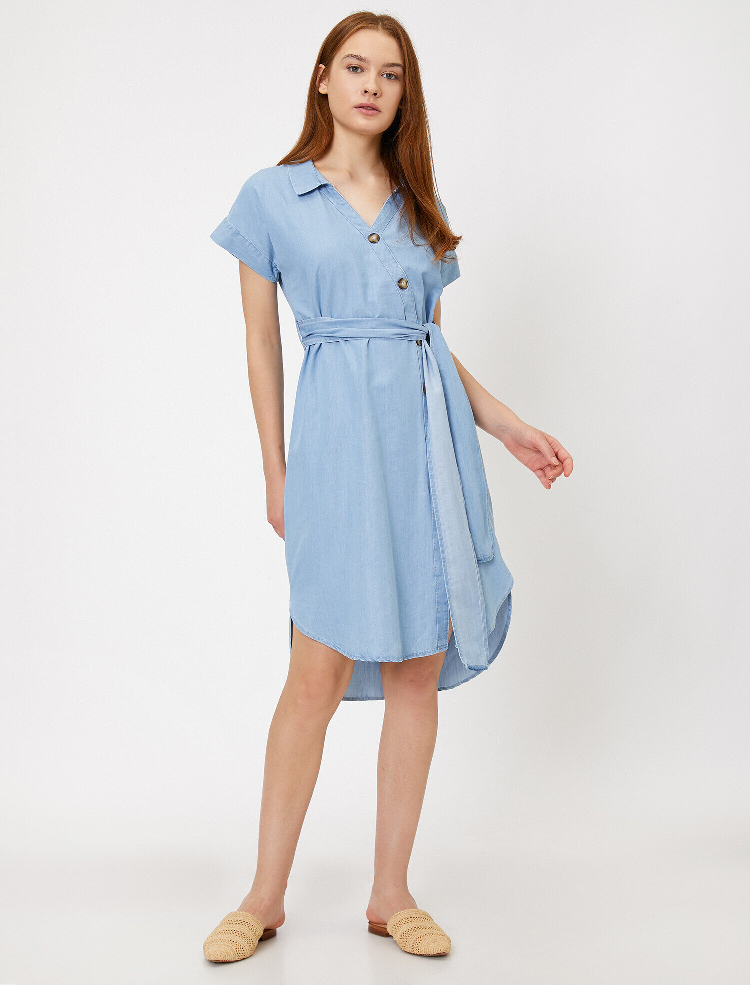   Kemer Detaylı Jean Elbise