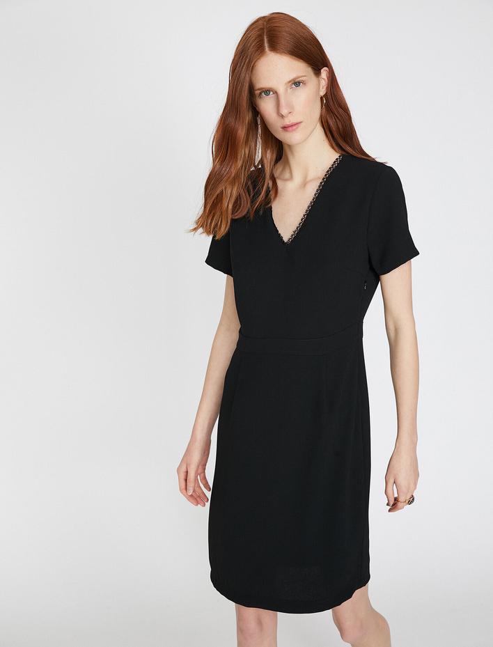  Basic Kısa Kollu Elbise V Yaka