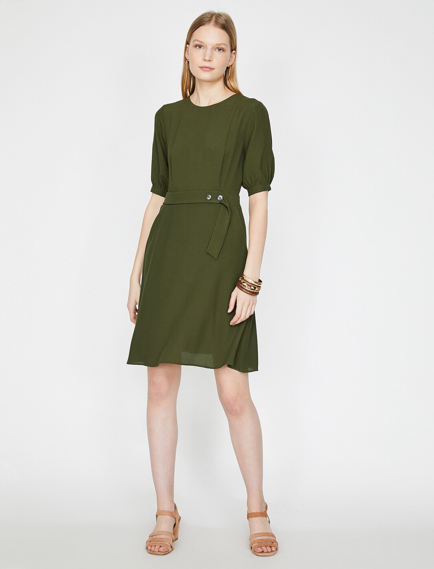   Düğme Detaylı Elbise