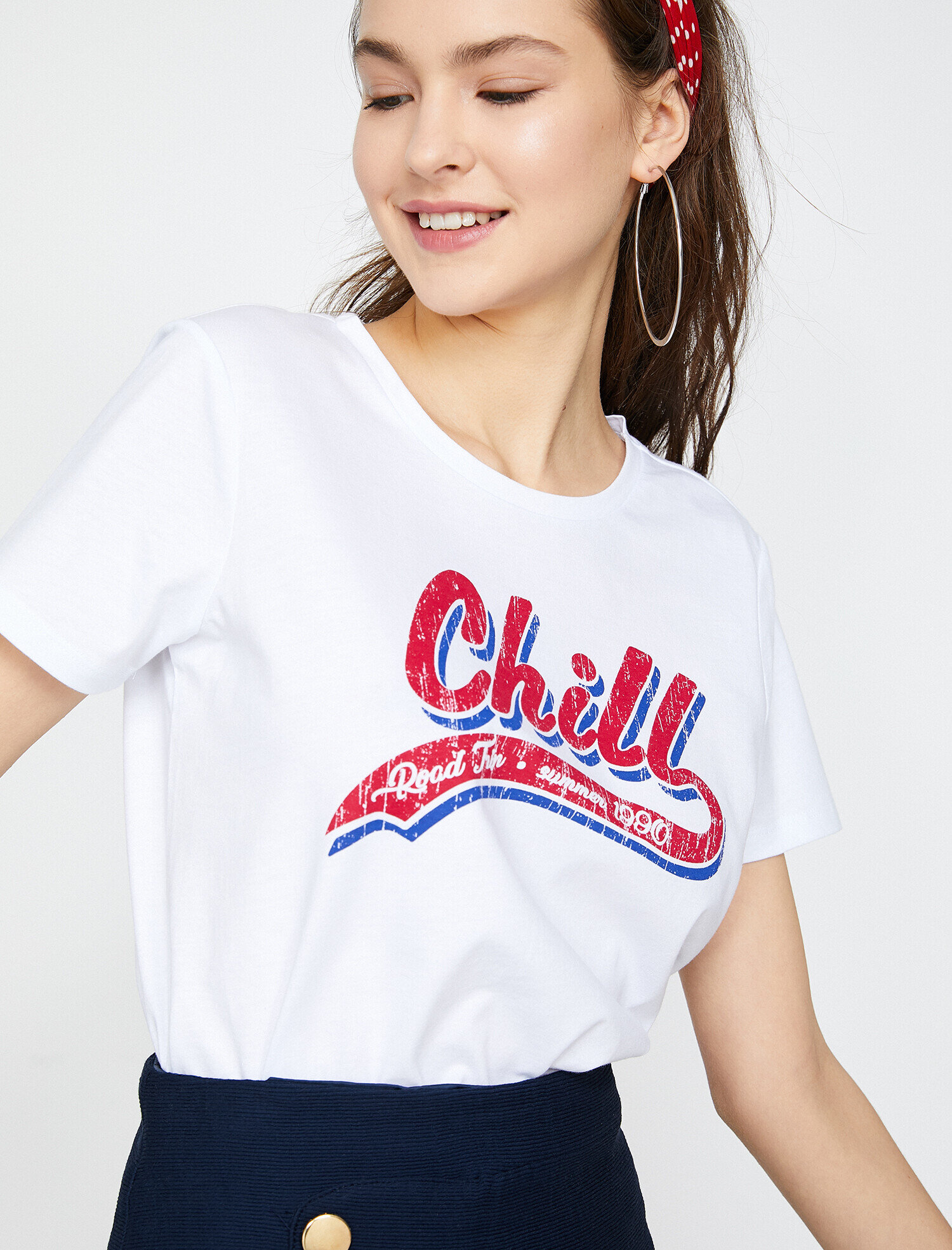   Bisiklet Yaka Baskılı Kısa Kol Tişört