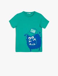 Baskılı Tişört Kısa Kollu Bisiklet Yaka