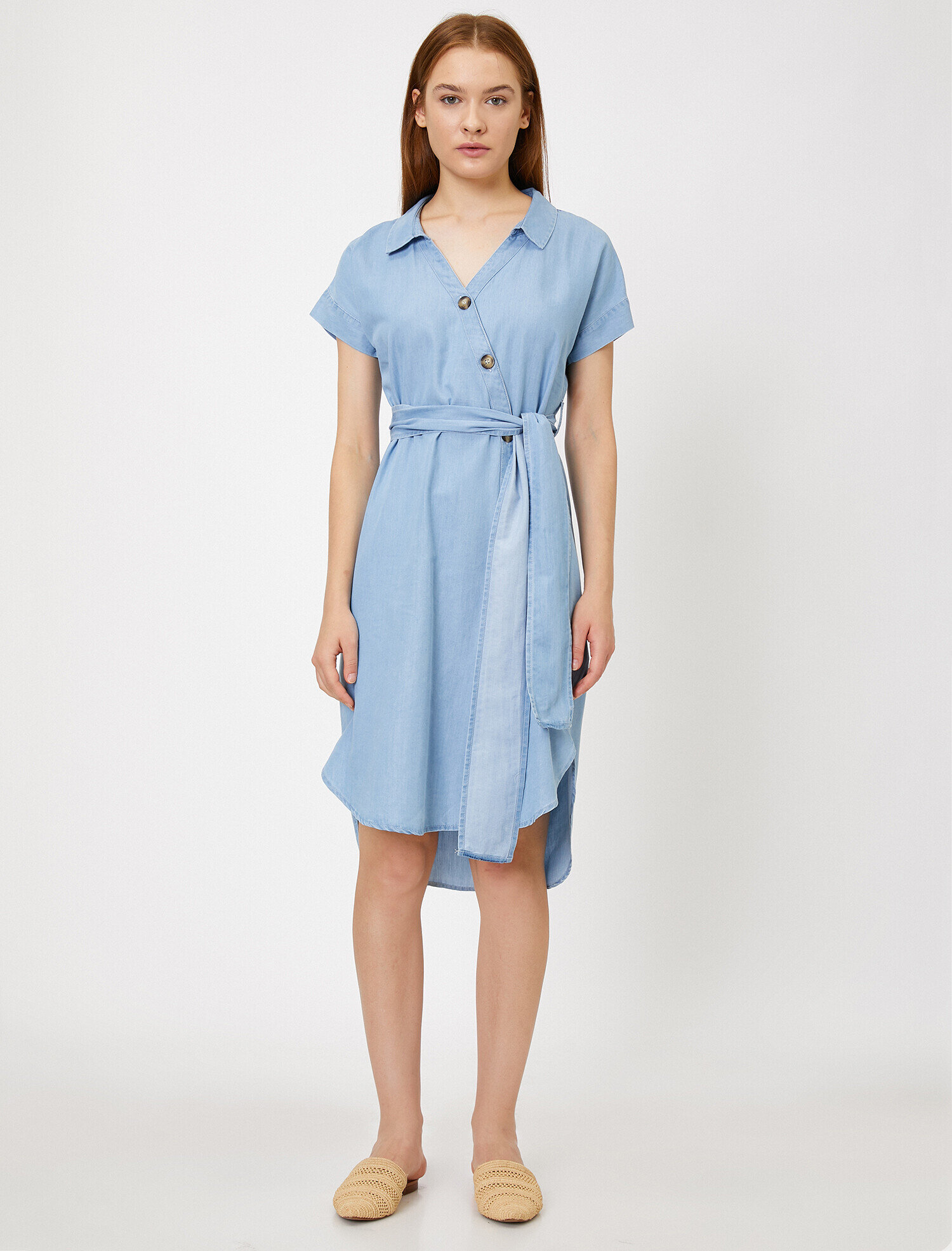   Kemer Detaylı Jean Elbise