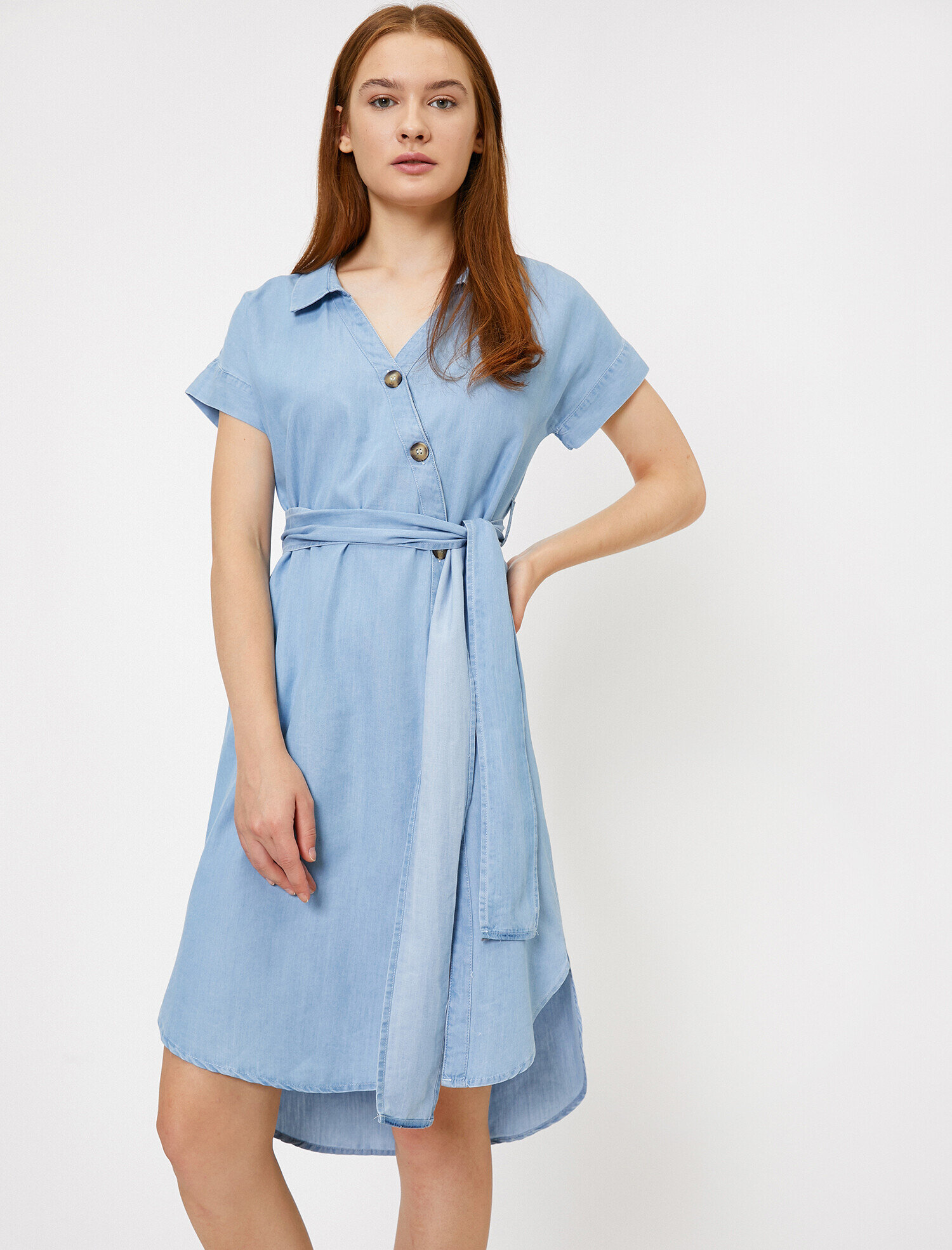   Kemer Detaylı Jean Elbise