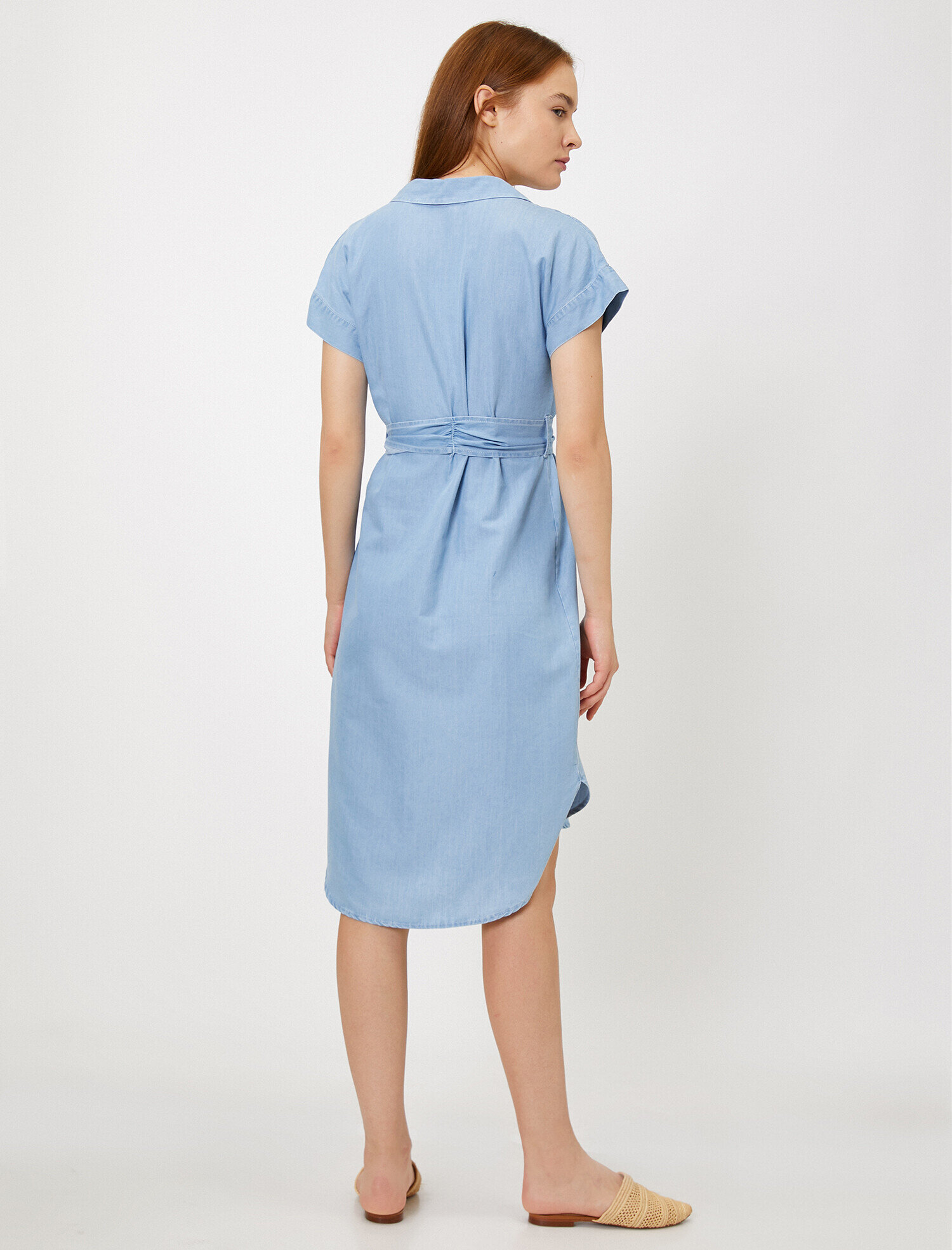   Kemer Detaylı Jean Elbise