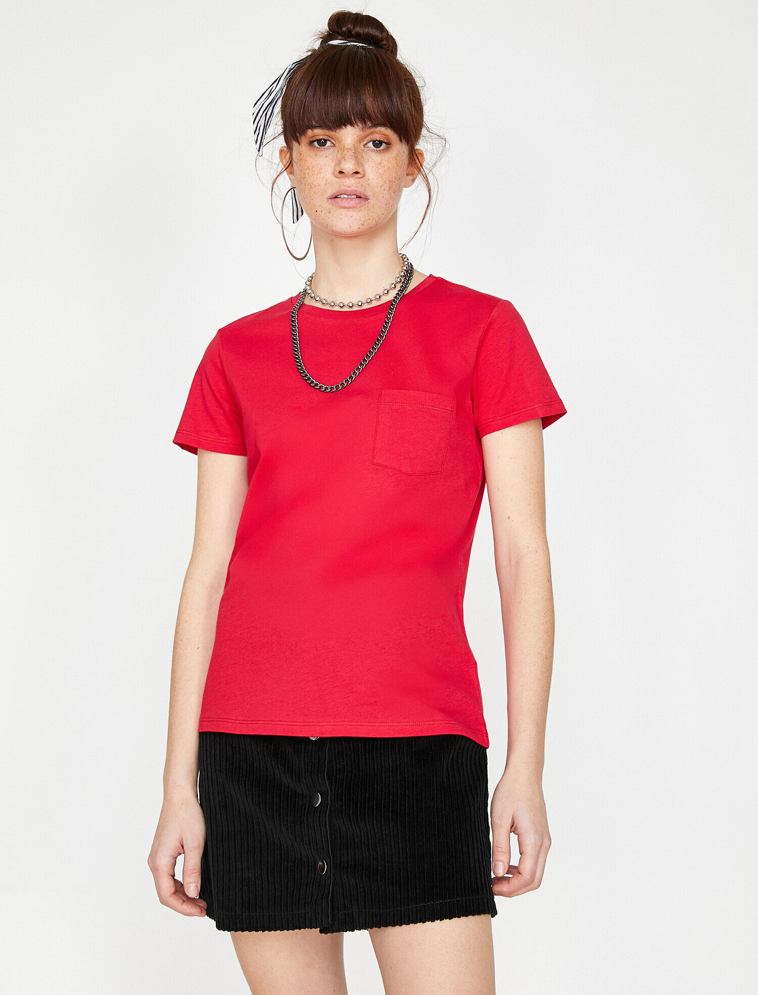 Bisiklet Yaka Cepli Basic Kısa Kol Tişört