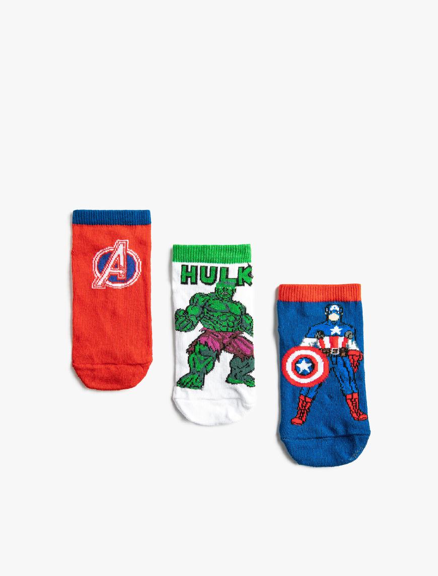  Erkek Çocuk 3'lü Marvel Baskılı Lisanslı Çorap Seti