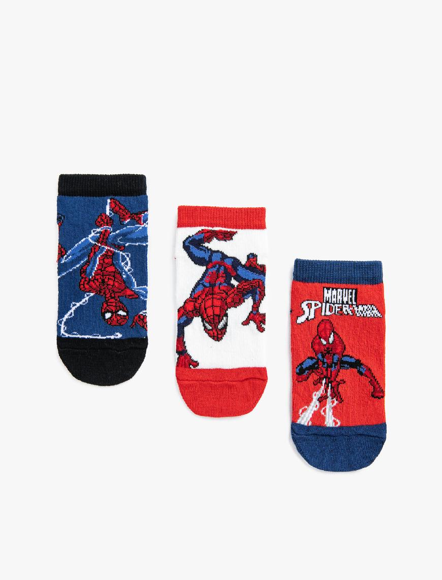  Erkek Çocuk 3'lü Spiderman Baskılı Çorap Lisanslı 3'lü Set
