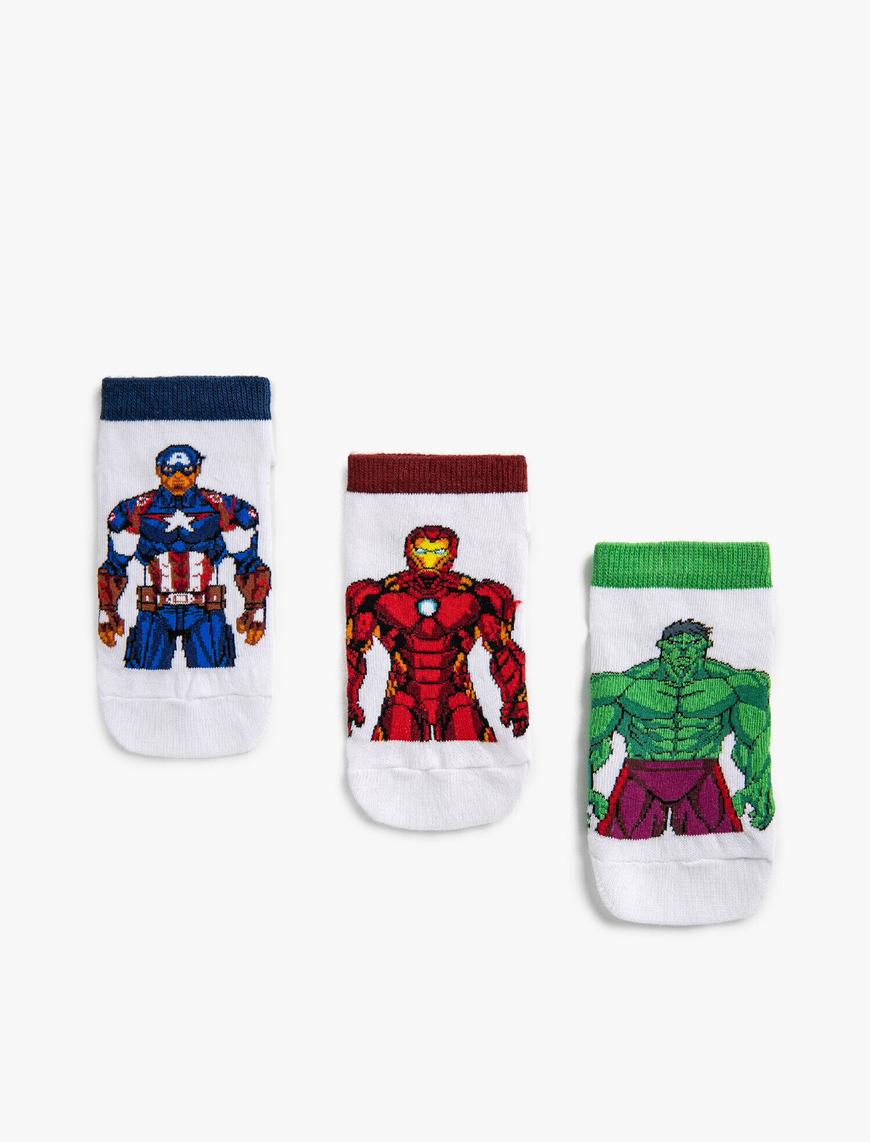  Erkek Çocuk 3'lü Baskılı Çorap Marvel Lisanslı Kısa 3'lü Set