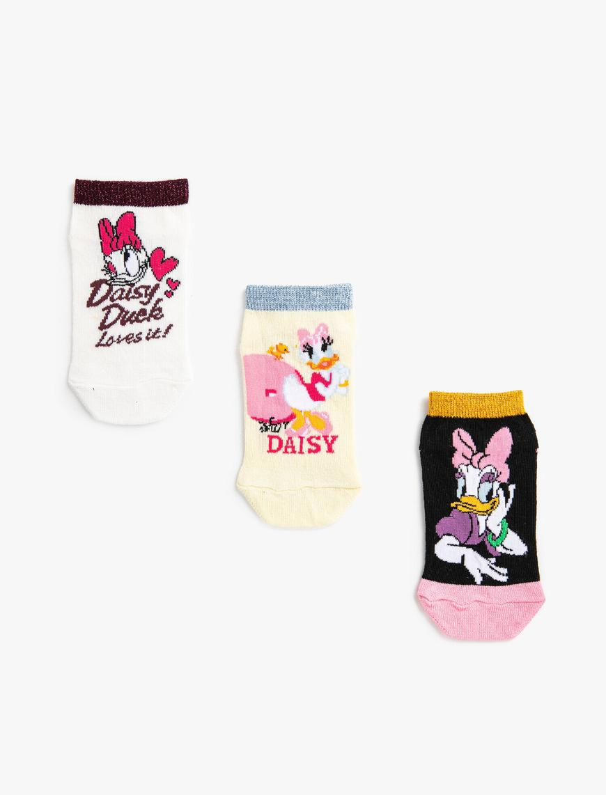  Kız Çocuk 3'lü Daisy Donald Baskılı Renkli Çorap Lisanslı 3'lü Set