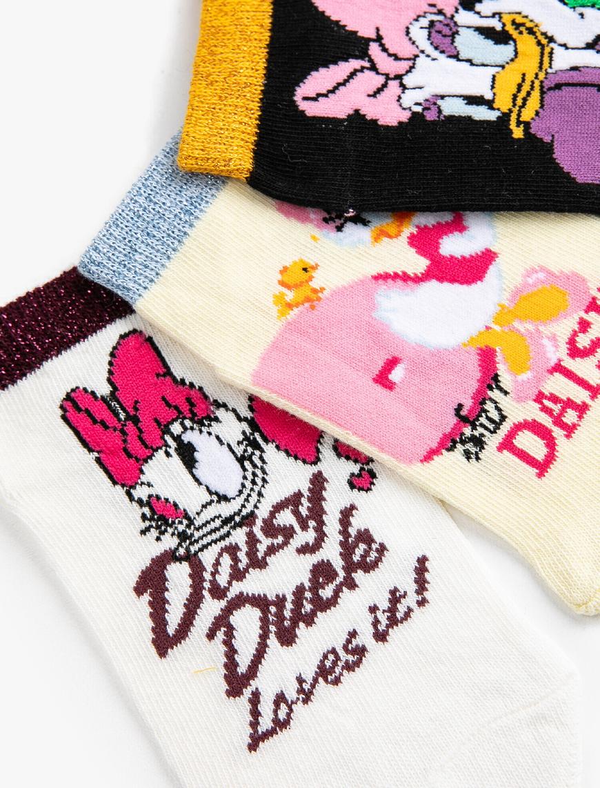  Kız Çocuk 3'lü Daisy Donald Baskılı Renkli Çorap Lisanslı 3'lü Set