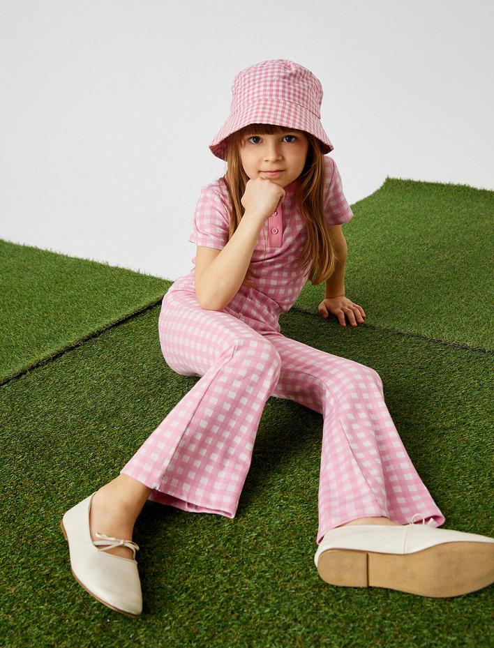 Kız Çocuk İspanyol Paça Slim Pantolon Kareli