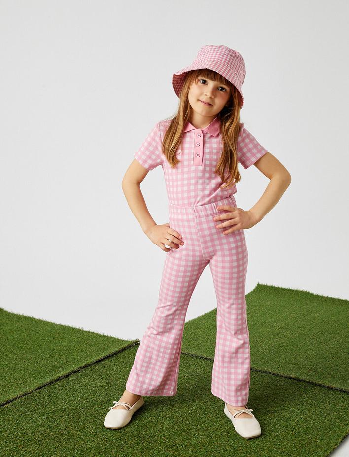 Kız Çocuk İspanyol Paça Slim Pantolon Kareli