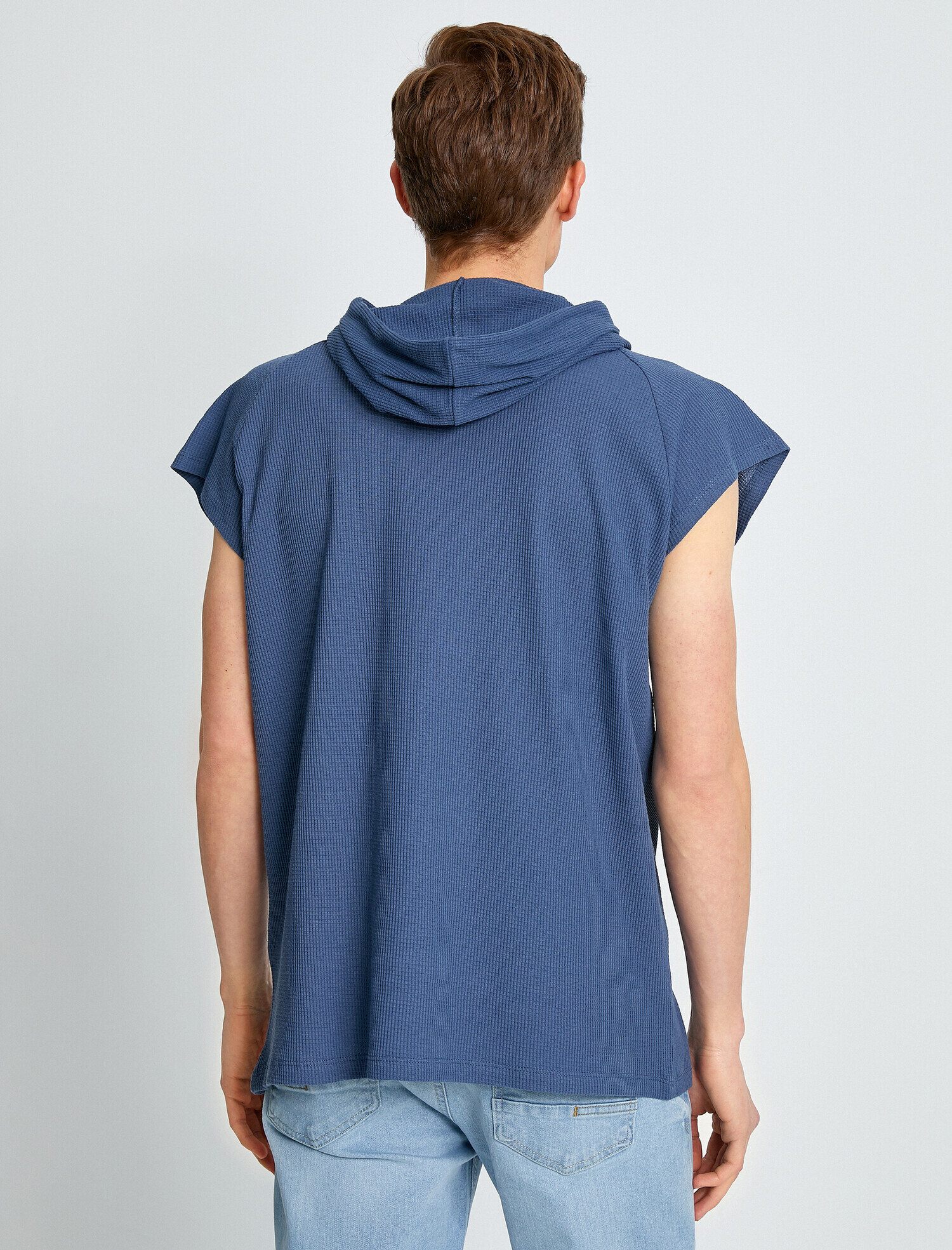   Oversize Kapşonlu Tişört Pamuklu Kolsuz Slogan Baskılı