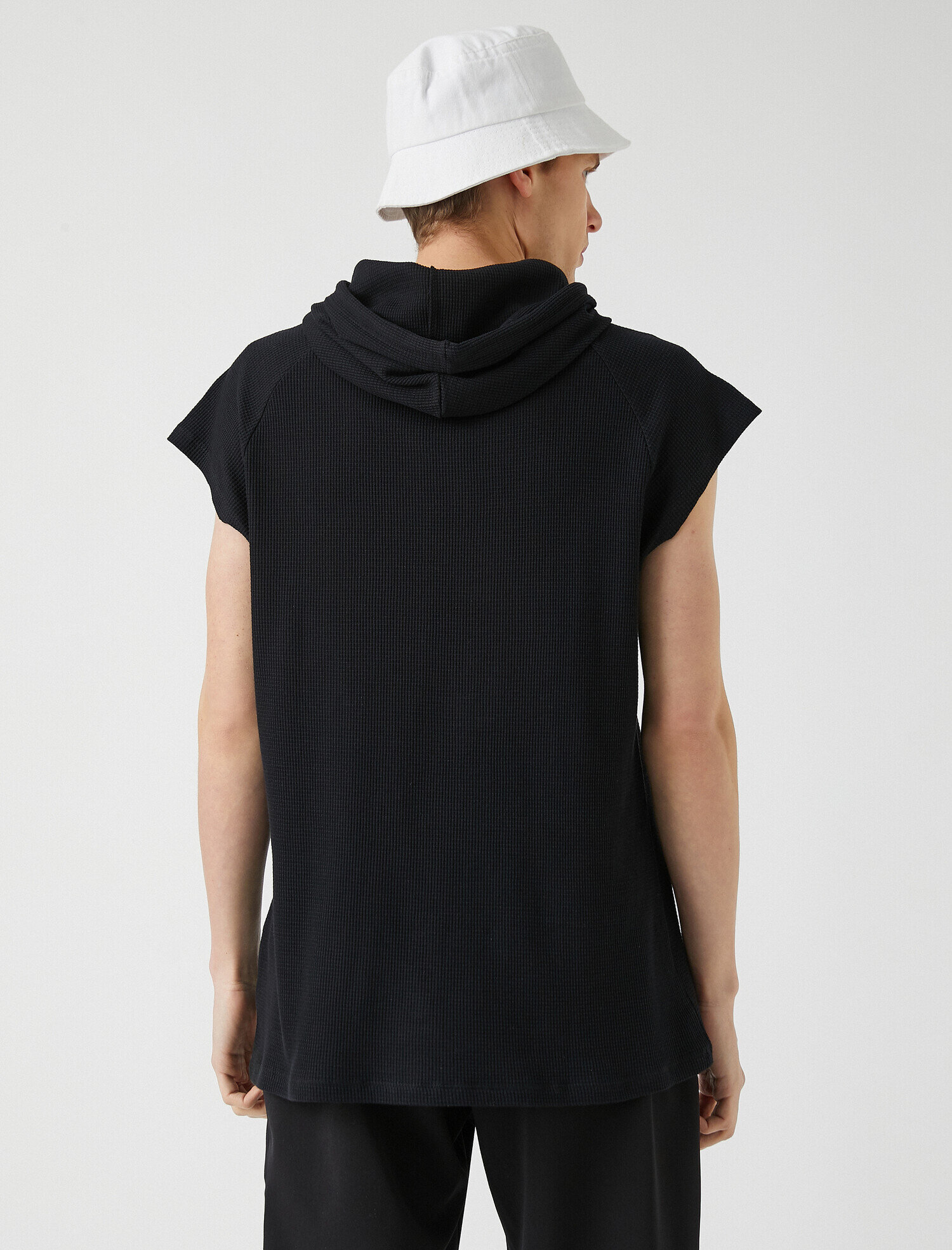   Oversize Kapşonlu Tişört Pamuklu Kolsuz Slogan Baskılı